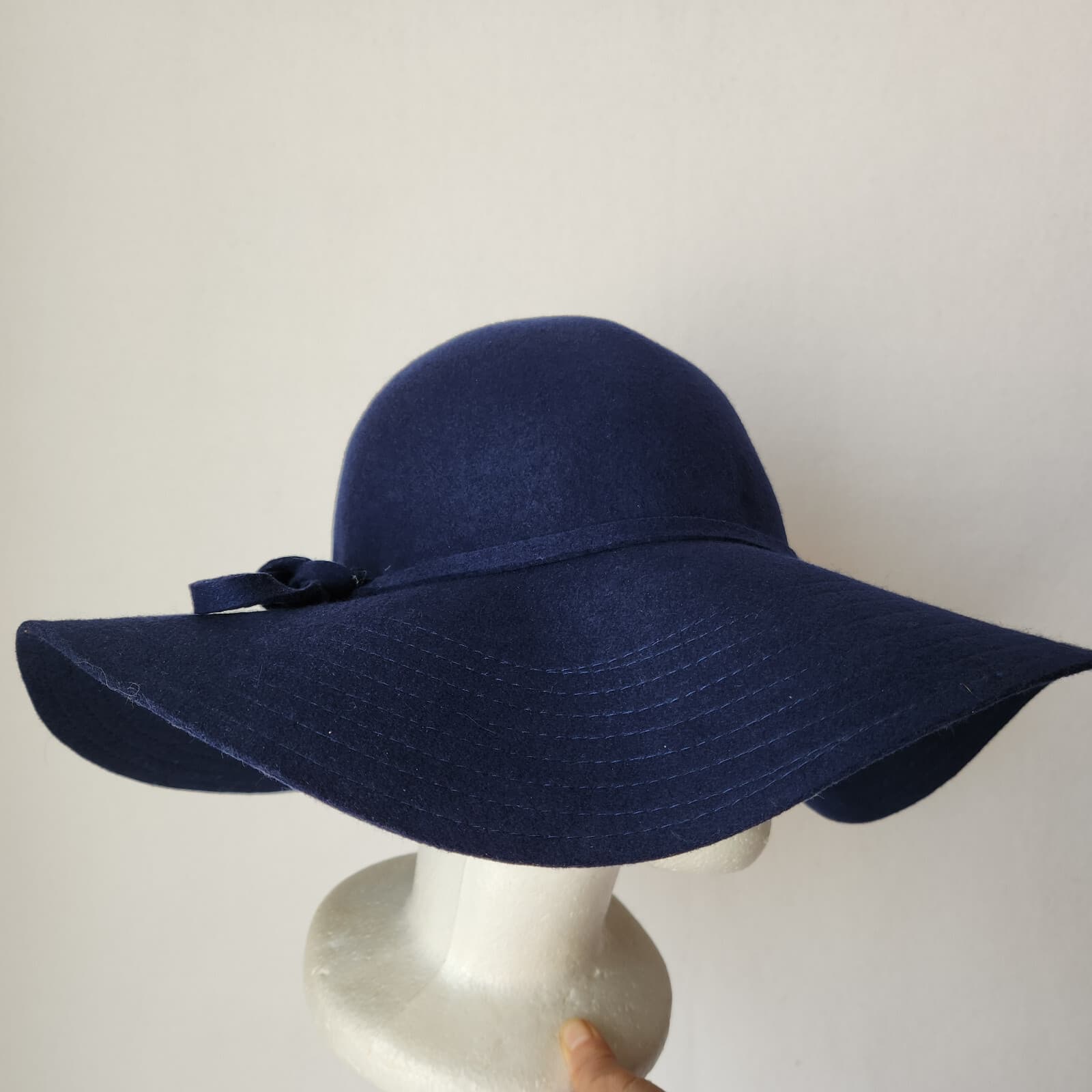 NWT Collection Eighteen Felt Wool Floppy Hat Boho Wide Brim Bow Knot Navy O/S - Thumbnail 5