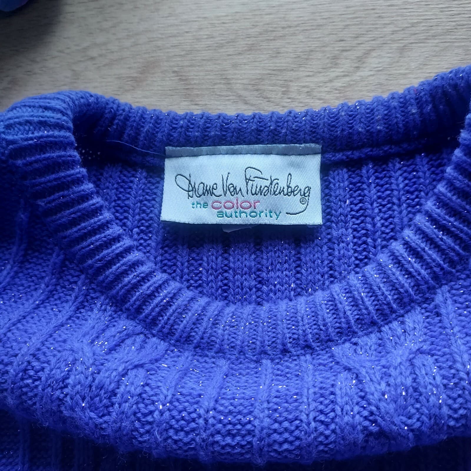 Vintage Diane Von Furstenberg The Color Authority Cable Knit Sweater Purple S/M - Thumbnail 7