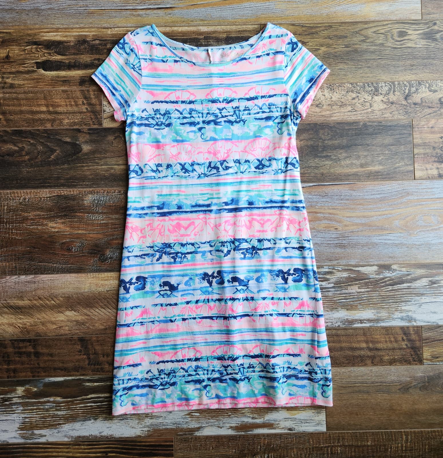 Lilly Pulitzer Marlow Short Sleeve Mini Dress A Wave From It All Pima Cotton S - Thumbnail 6