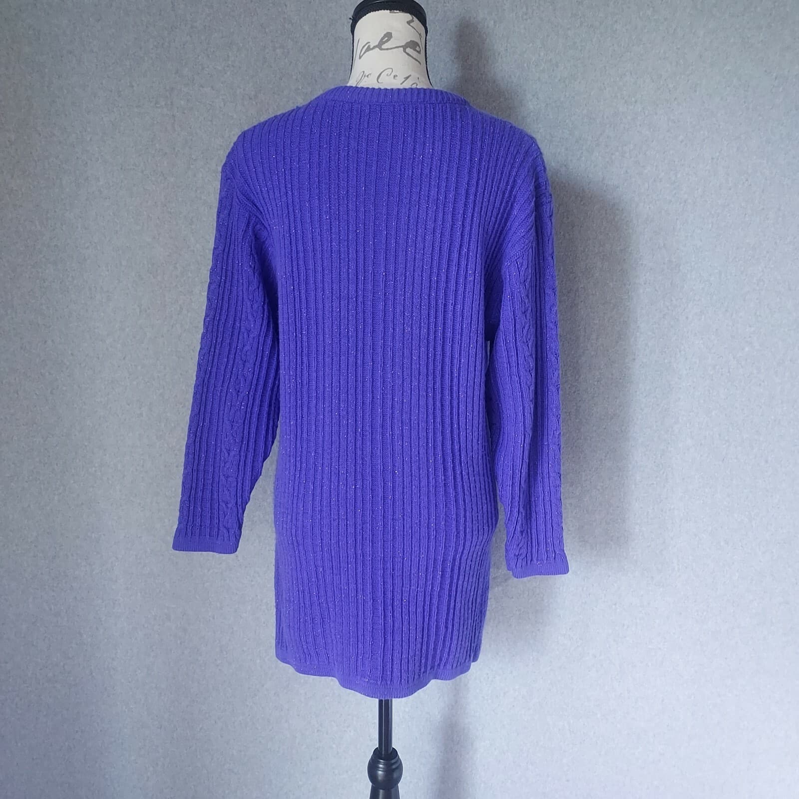 Vintage Diane Von Furstenberg The Color Authority Cable Knit Sweater Purple S/M - Thumbnail 5
