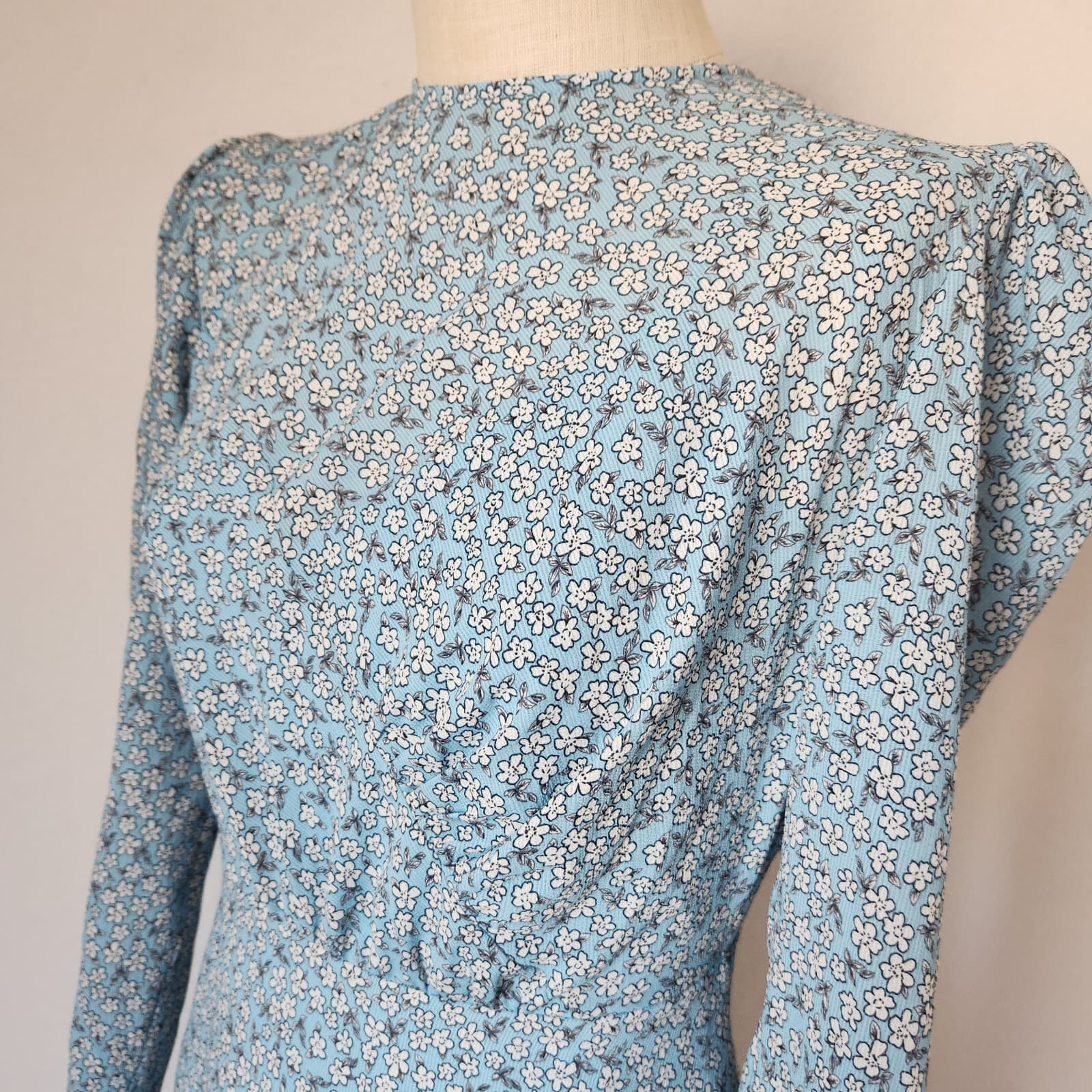 Finders Keepers Blossom Floral Long Sleeve Mini Dress Tiered Ruffle Blue Sz.4/S - Thumbnail 4