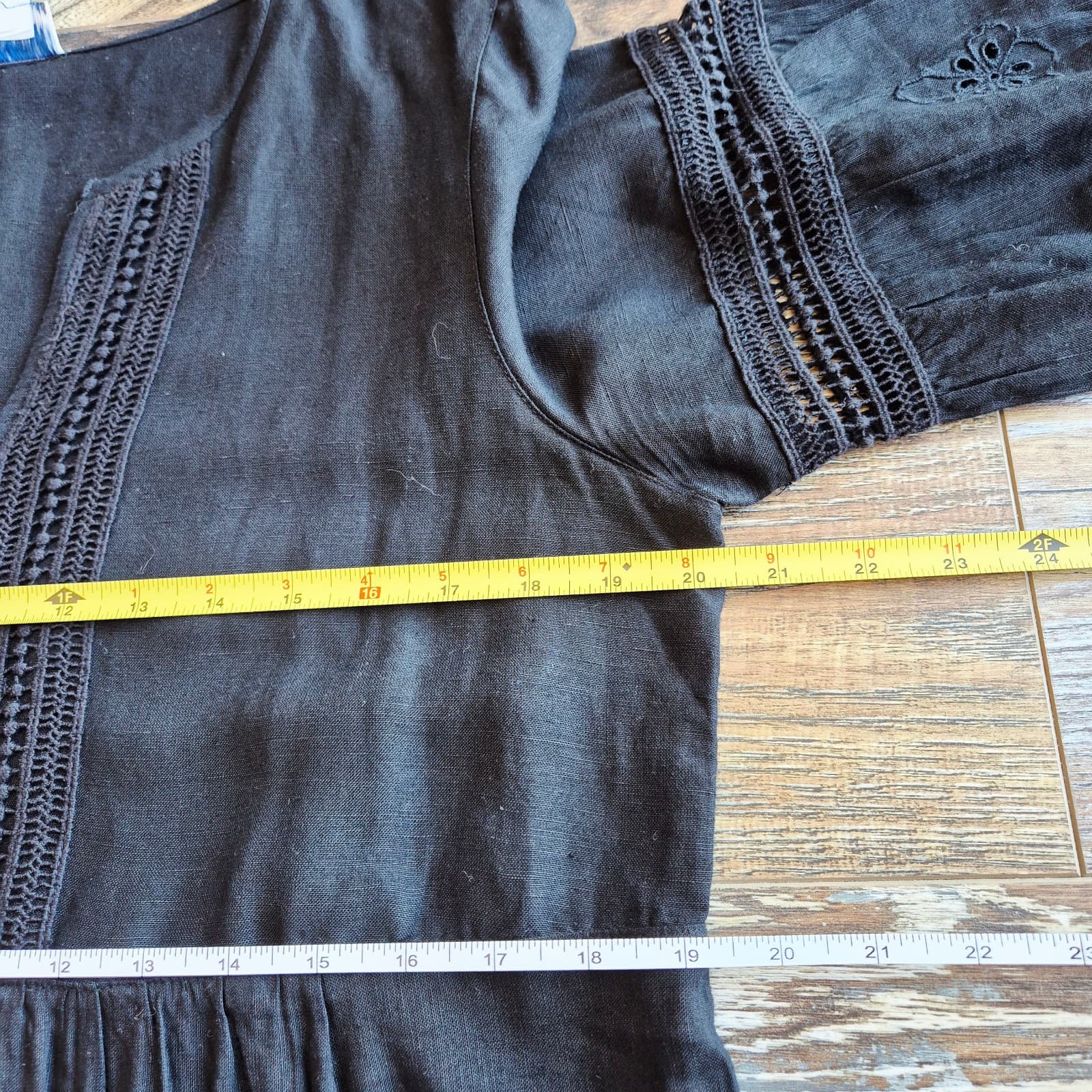 Tommy Bahama St.Lucia Black Linen-Blend Embroidered Applique V-Neck Mini Dress M - Thumbnail 15