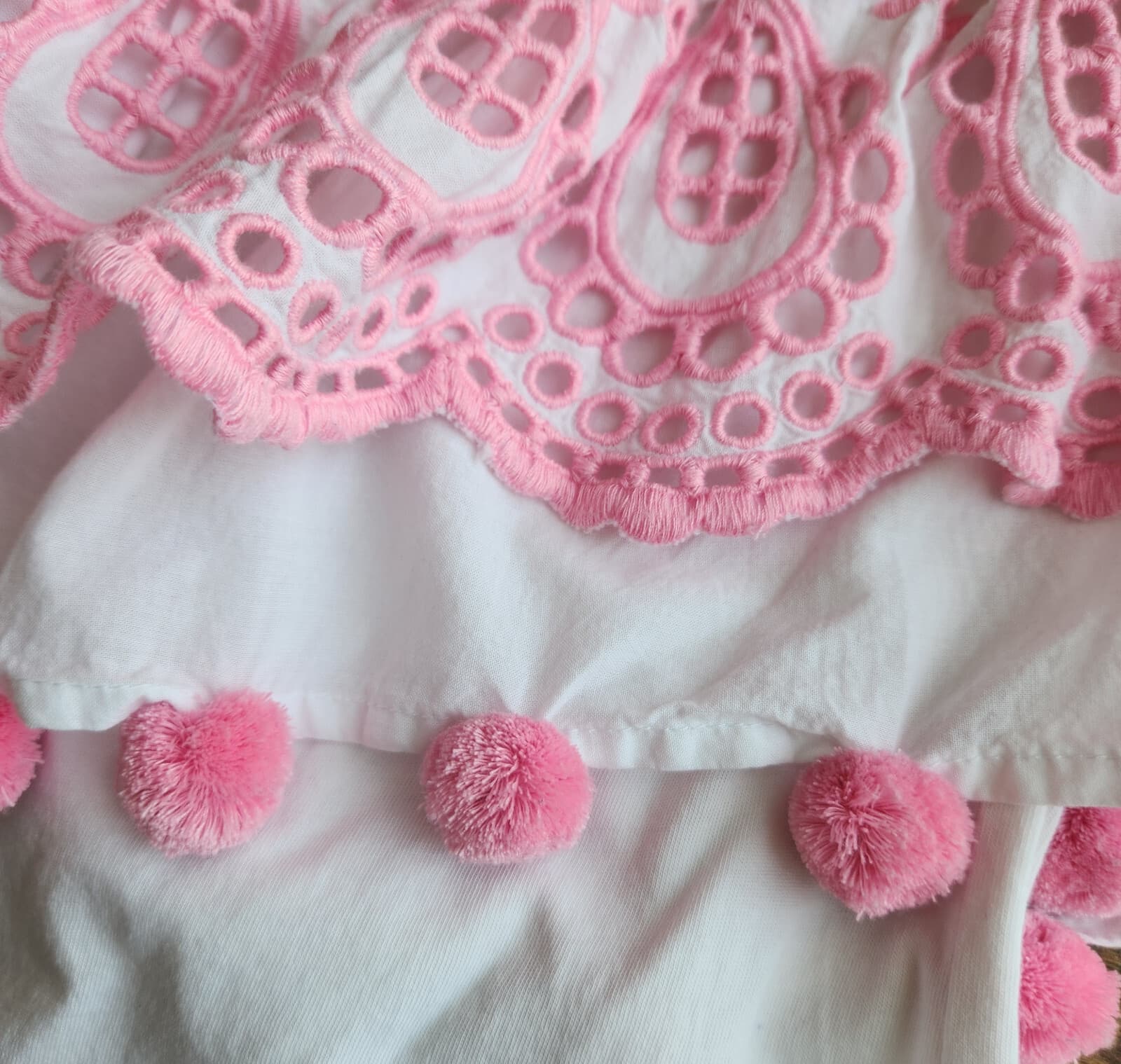 Lilly Pulitzer Idara One Shoulder Top Eyelet Pompom White Pink Pima Cotton Sz.XL - Thumbnail 11