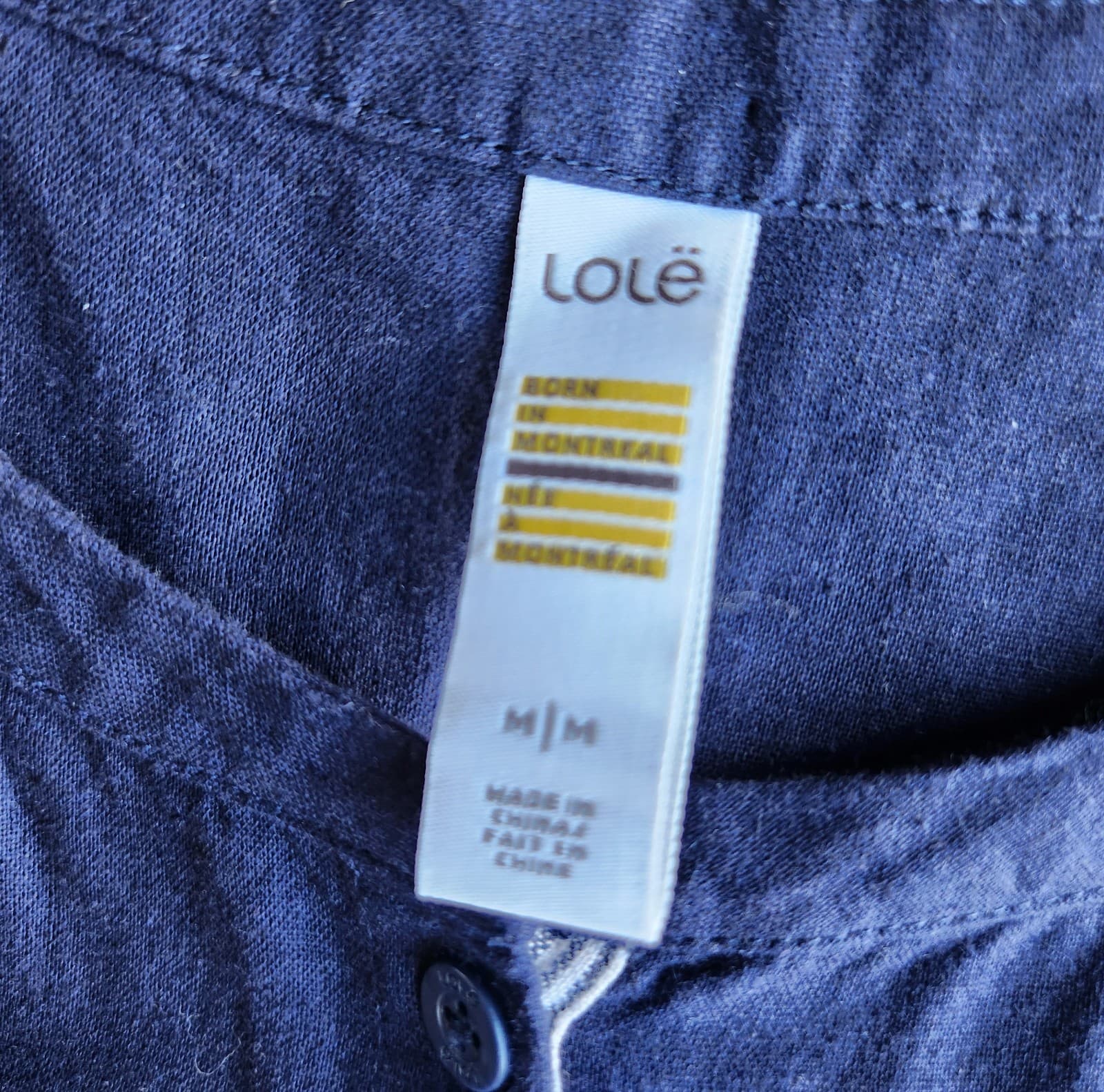 Lolë Linen Blend Button-Front Tie-Waist Sheath Dress Sleeveless Pocket Navy Sz.M - Thumbnail 9
