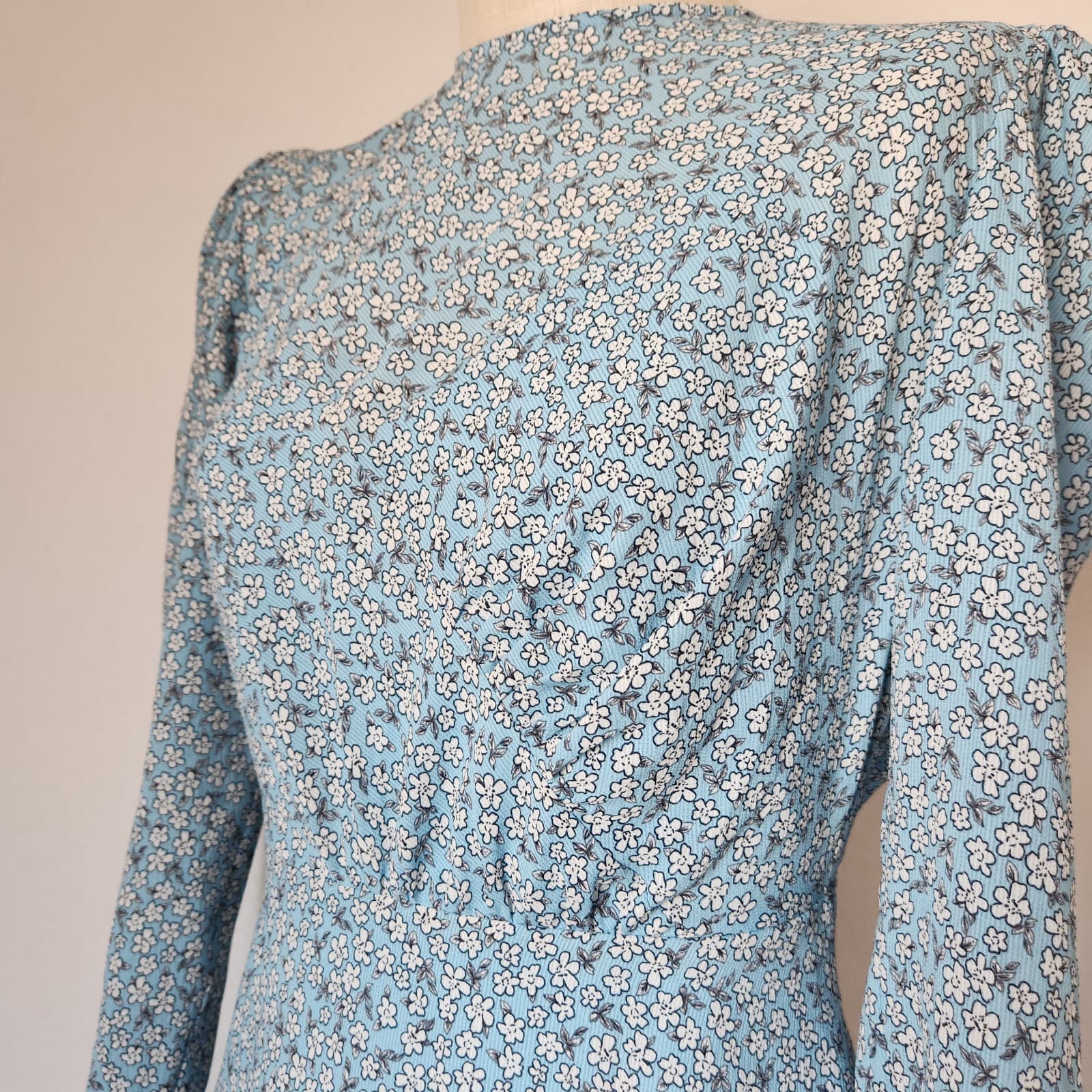 Finders Keepers Blossom Floral Long Sleeve Mini Dress Tiered Ruffle Blue Sz.4/S - Thumbnail 9