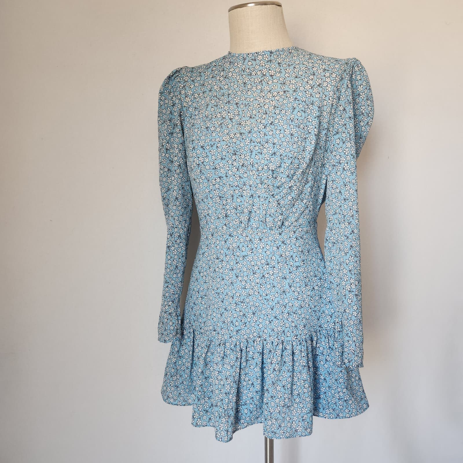 Finders Keepers Blossom Floral Long Sleeve Mini Dress Tiered Ruffle Blue Sz.4/S - Thumbnail 2