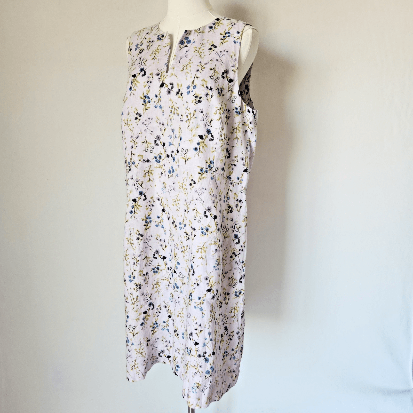 J.Jill Love Linen Pale Lilac Watercolor Floral Sheath Dress Sleeveless Pocket M - Thumbnail 3