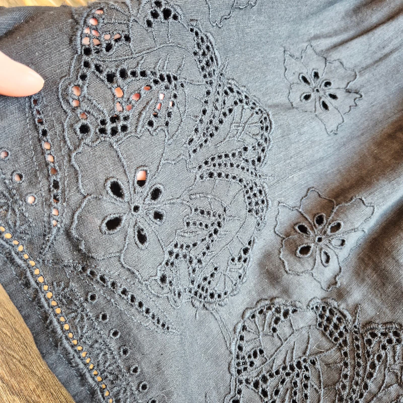 Tommy Bahama St.Lucia Black Linen-Blend Embroidered Applique V-Neck Mini Dress M - Thumbnail 10
