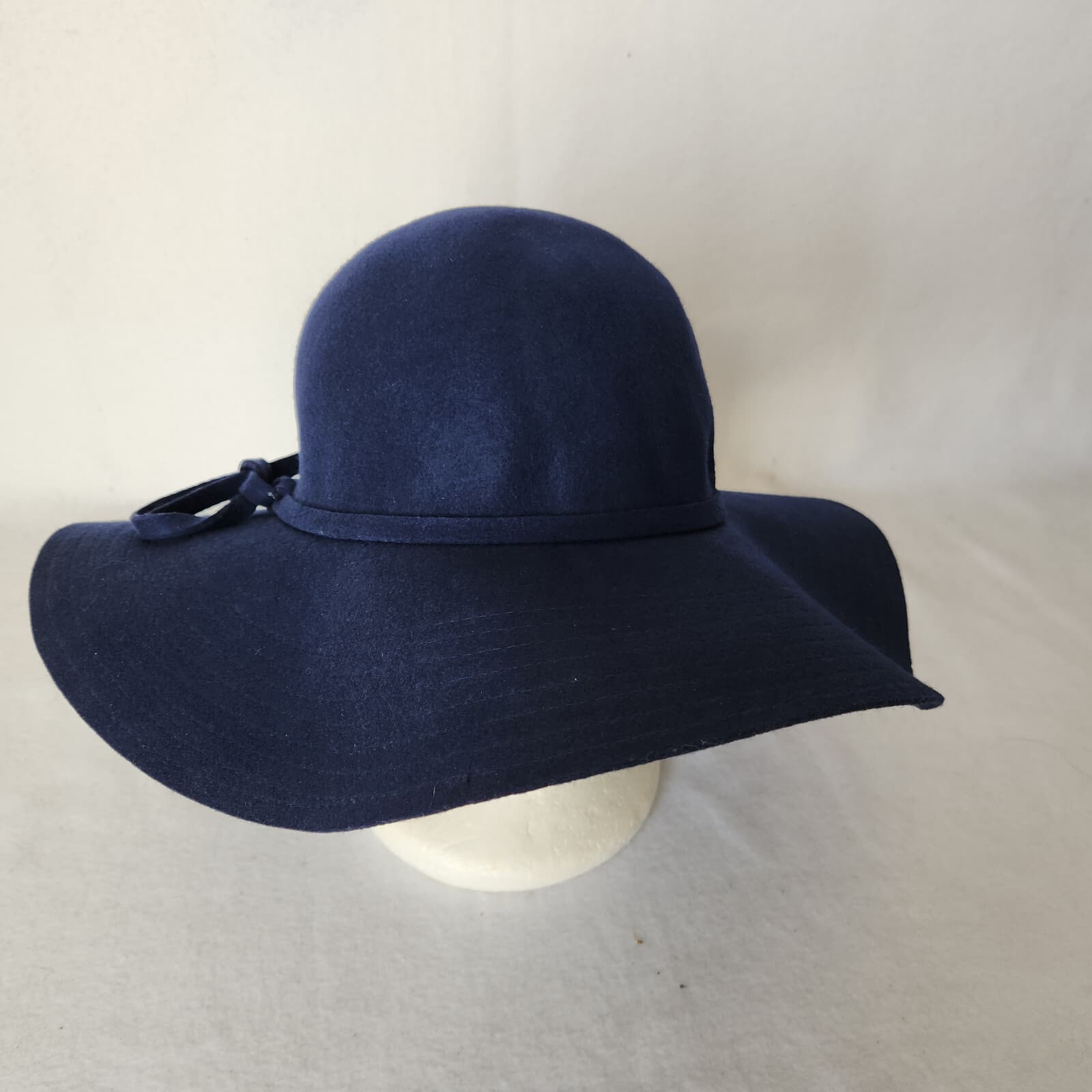 NWT Collection Eighteen Felt Wool Floppy Hat Boho Wide Brim Bow Knot Navy O/S - Thumbnail 4