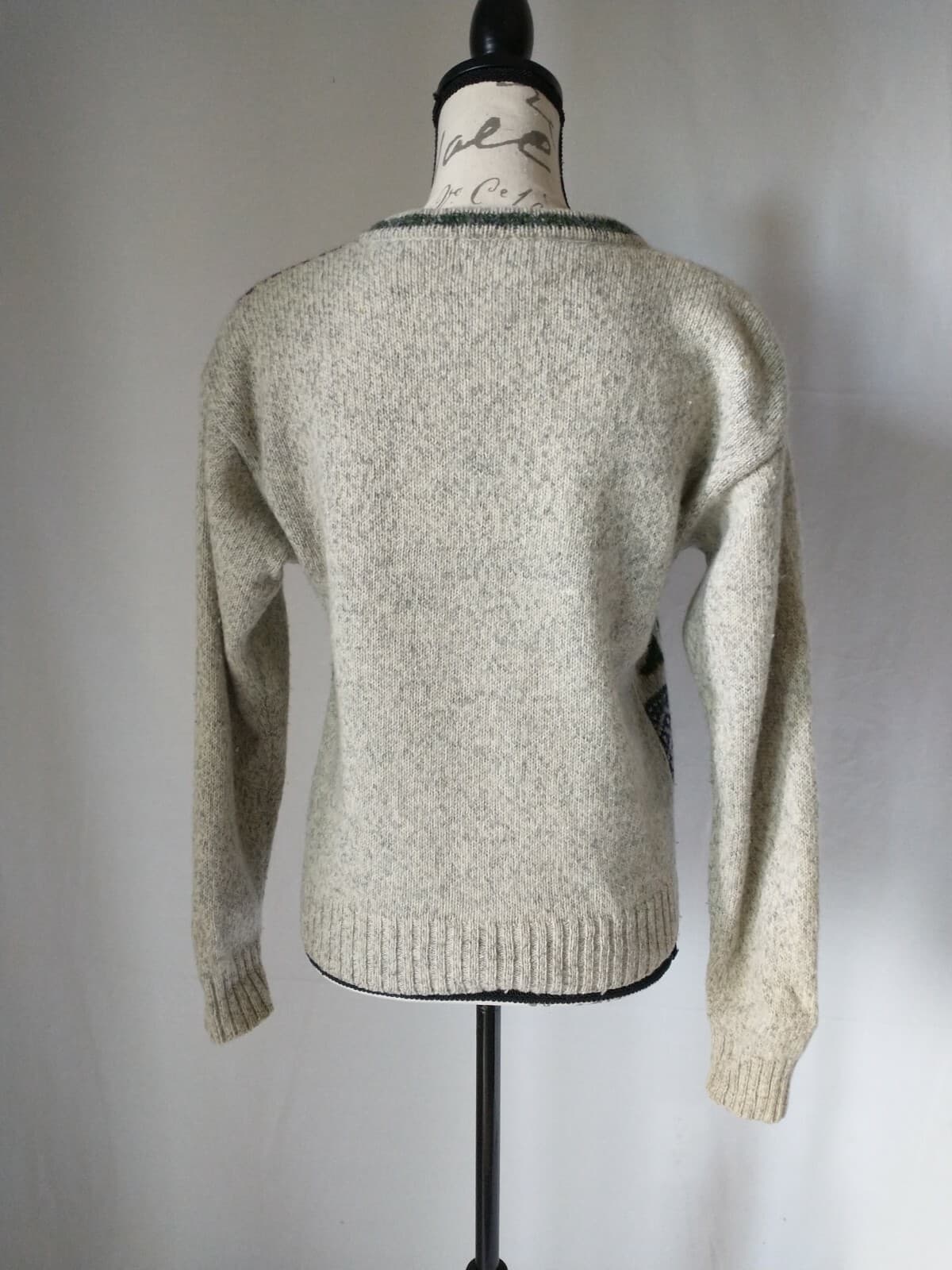 Vintage'80 Woolrich Wool Blend Animal Ski Winter Cardigan Button Grey Woman Sz.S - Thumbnail 4