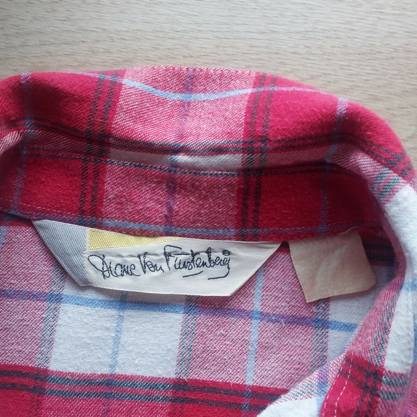 Vintage Diane Von Furstenberg Flannel Plaid Shirt Button Long Sleeve Chest 42" - Thumbnail 6