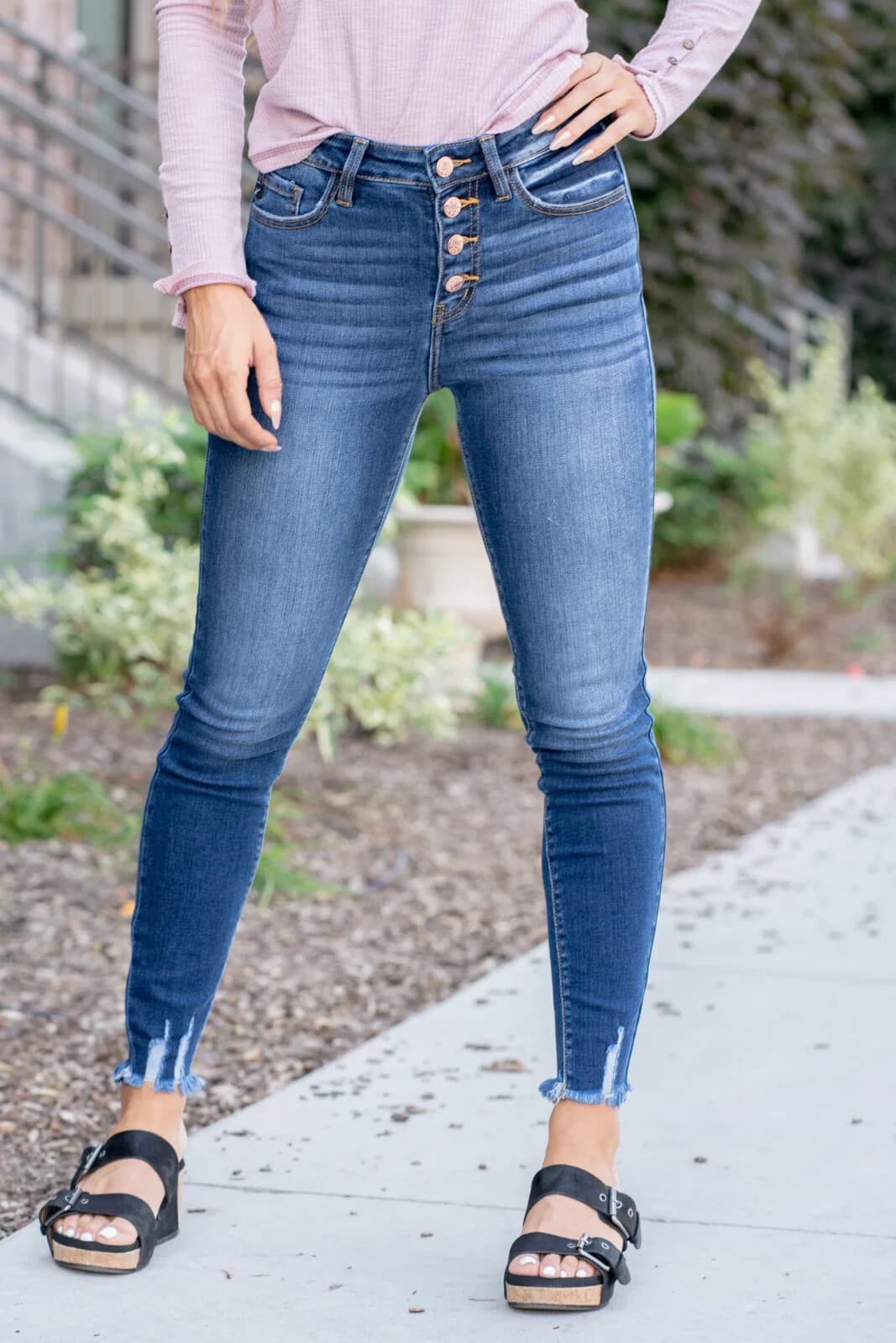 Kancan Exposed High Rise Button-Fly Skinny Jeans Distressed Blue Sz.7/27 KC9142D - Thumbnail 4