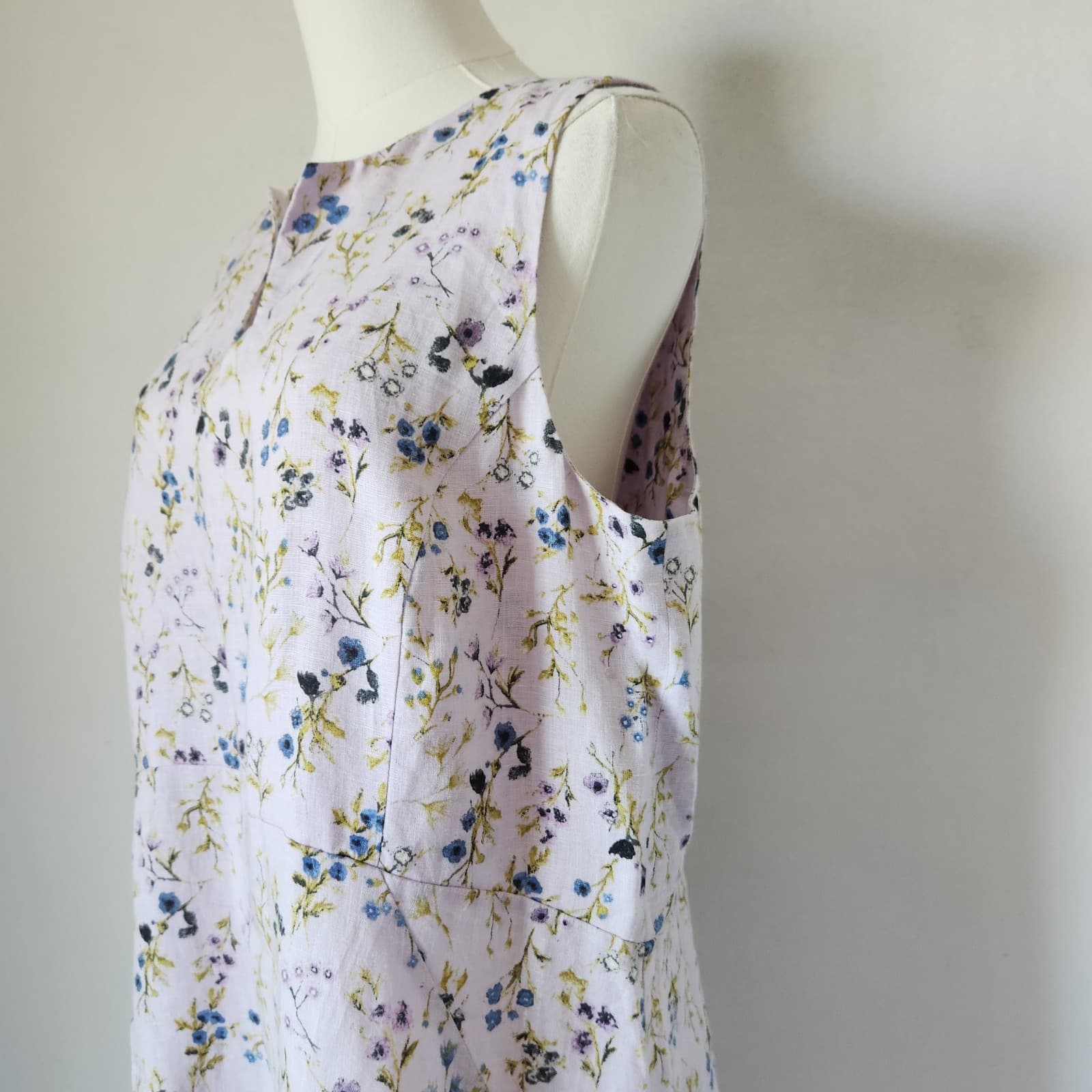 J.Jill Love Linen Pale Lilac Watercolor Floral Sheath Dress Sleeveless Pocket M - Thumbnail 5
