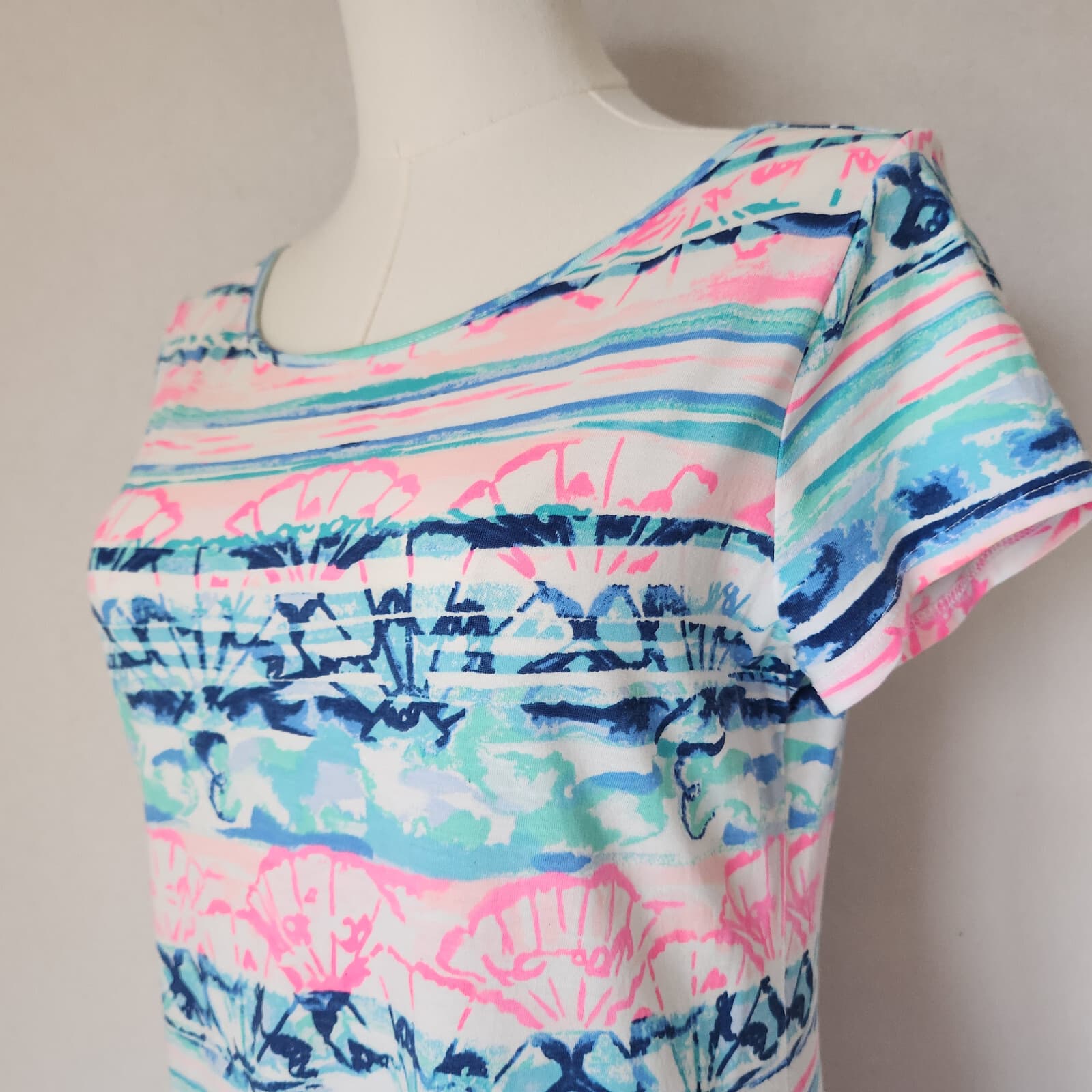 Lilly Pulitzer Marlow Short Sleeve Mini Dress A Wave From It All Pima Cotton S - Thumbnail 4