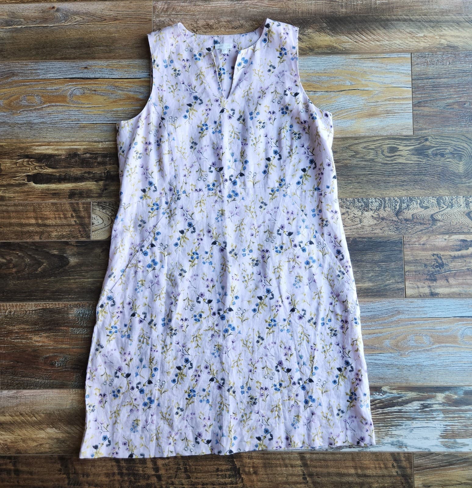 J.Jill Love Linen Pale Lilac Watercolor Floral Sheath Dress Sleeveless Pocket M - Thumbnail 7