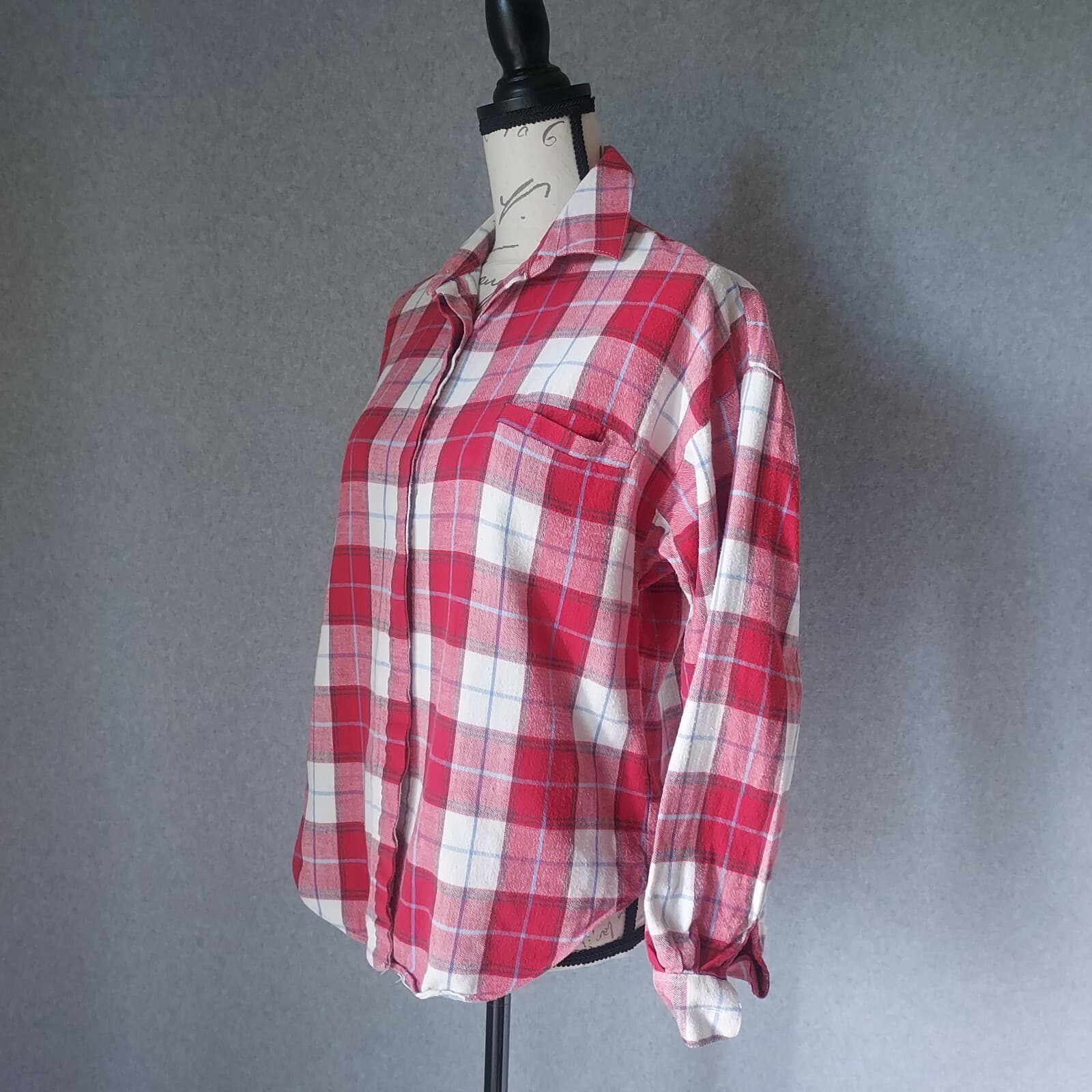 Vintage Diane Von Furstenberg Flannel Plaid Shirt Button Long Sleeve Chest 42" - Thumbnail 4