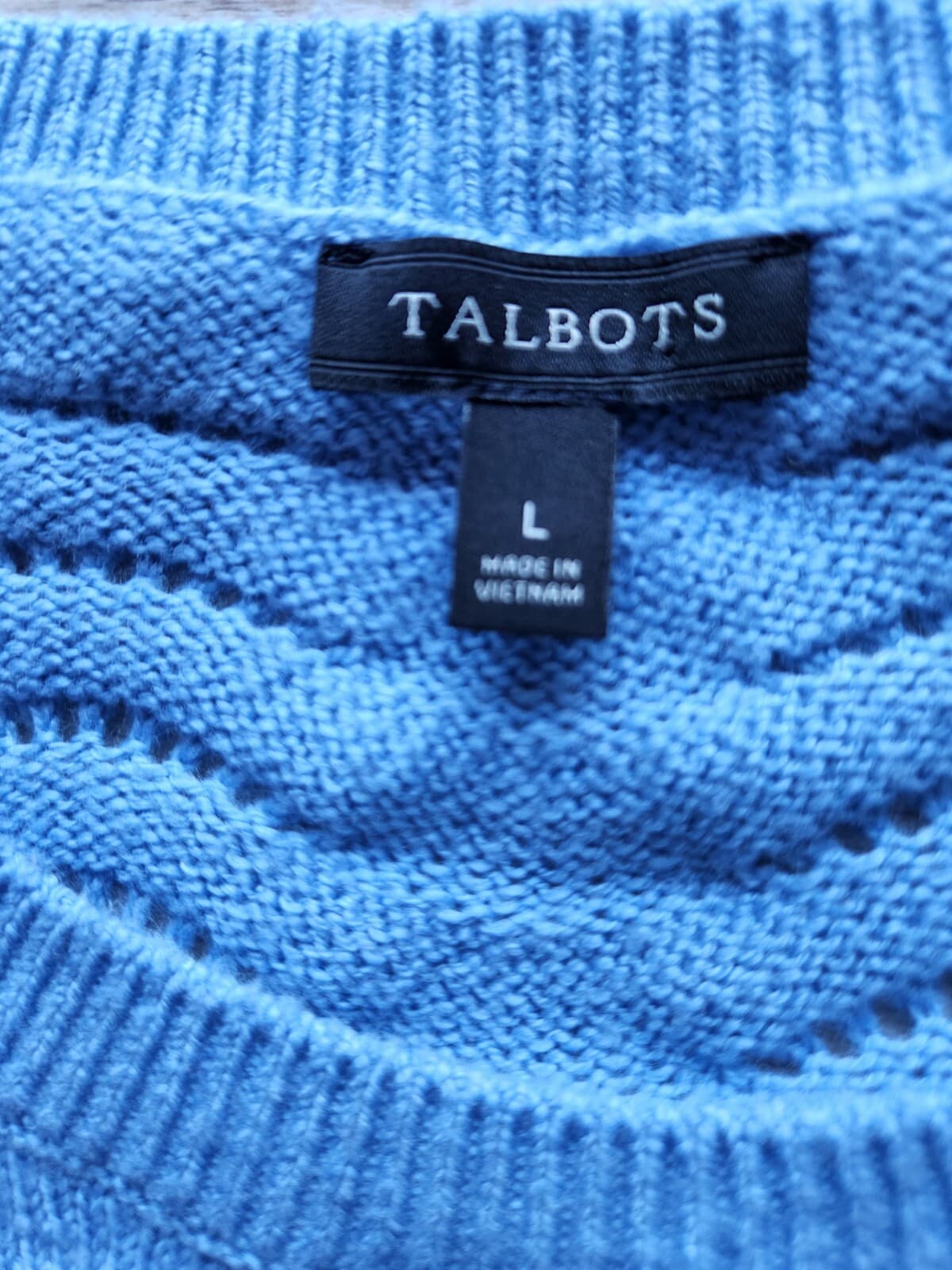 Talbots Wave Strips Sweater Long Balloon Sleeve Tranquil Blue Cotton Blend Sz.L - Thumbnail 9