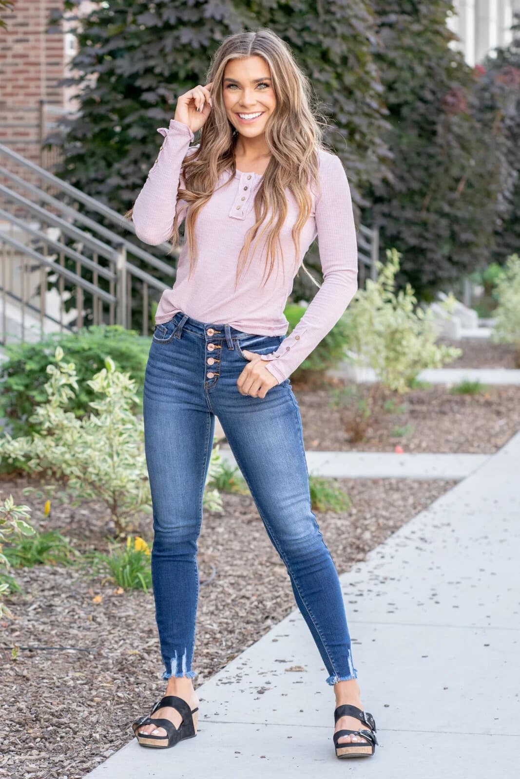 Kancan Exposed High Rise Button-Fly Skinny Jeans Distressed Blue Sz.7/27 KC9142D - Thumbnail 2