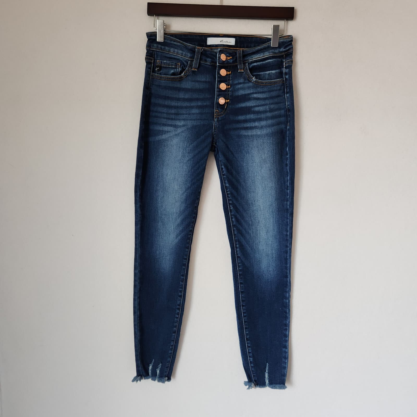 Kancan Exposed High Rise Button-Fly Skinny Jeans Distressed Blue Sz.7/27 KC9142D - Thumbnail 3