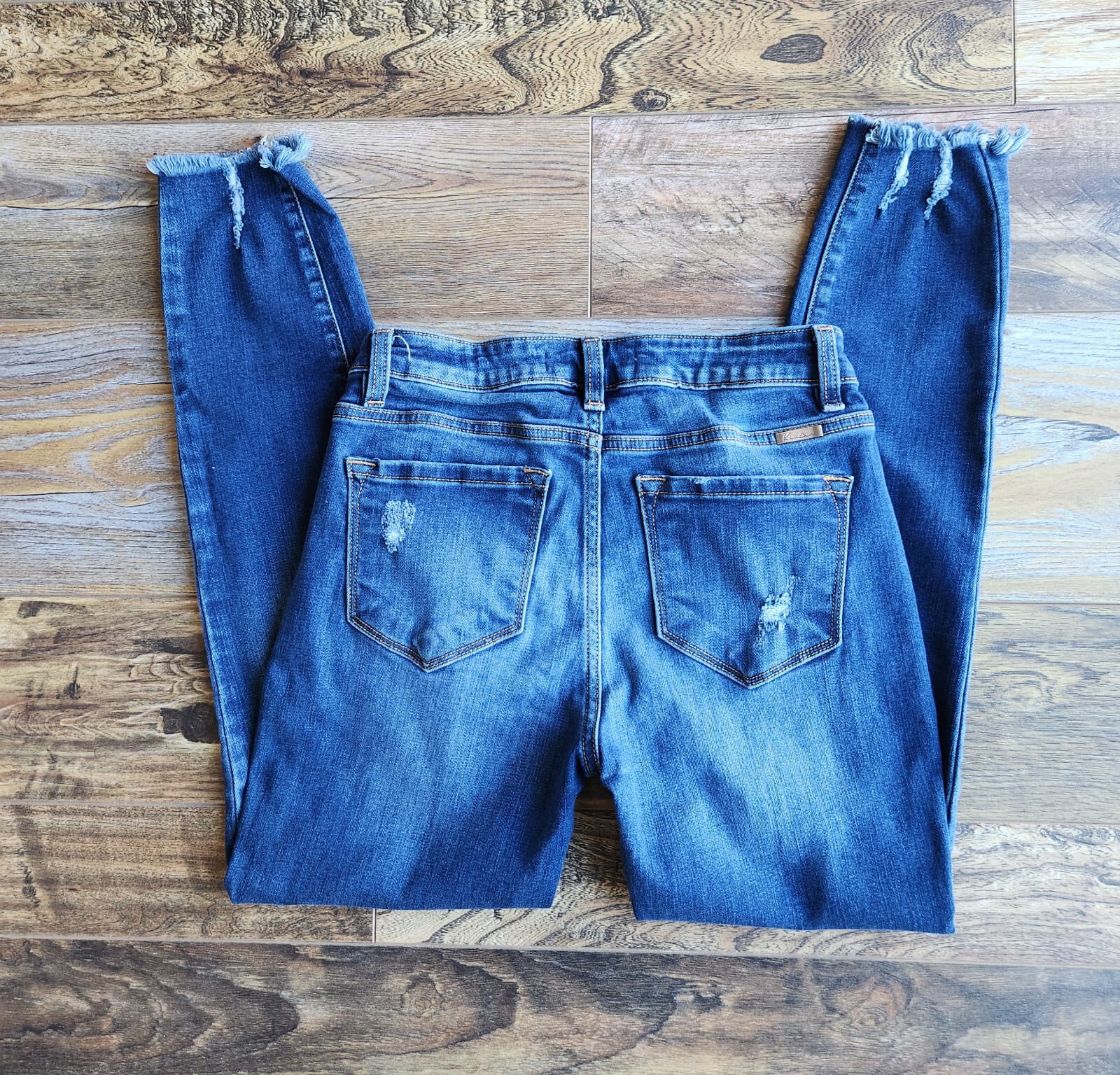 Kancan Exposed High Rise Button-Fly Skinny Jeans Distressed Blue Sz.7/27 KC9142D - Thumbnail 9