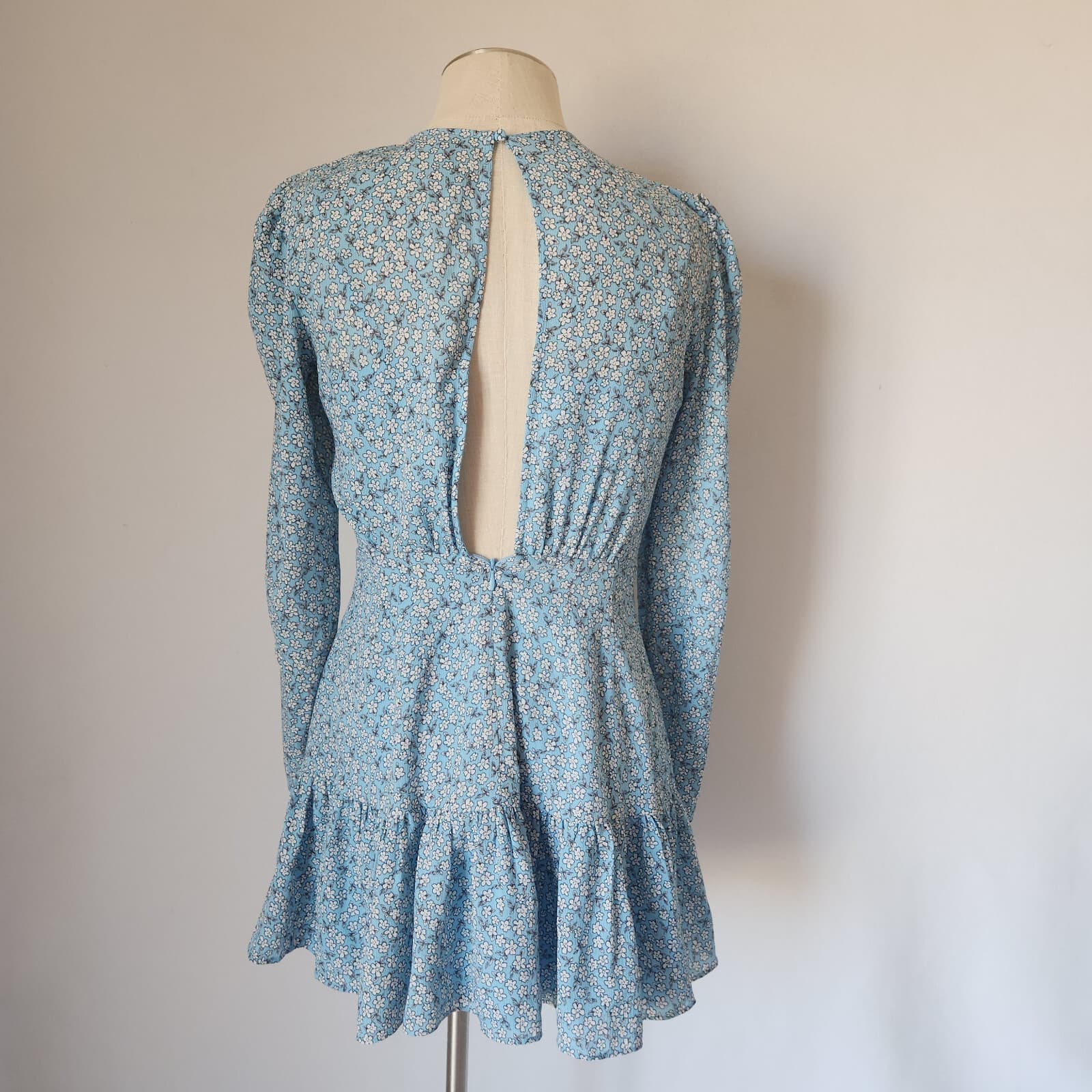 Finders Keepers Blossom Floral Long Sleeve Mini Dress Tiered Ruffle Blue Sz.4/S - Thumbnail 10