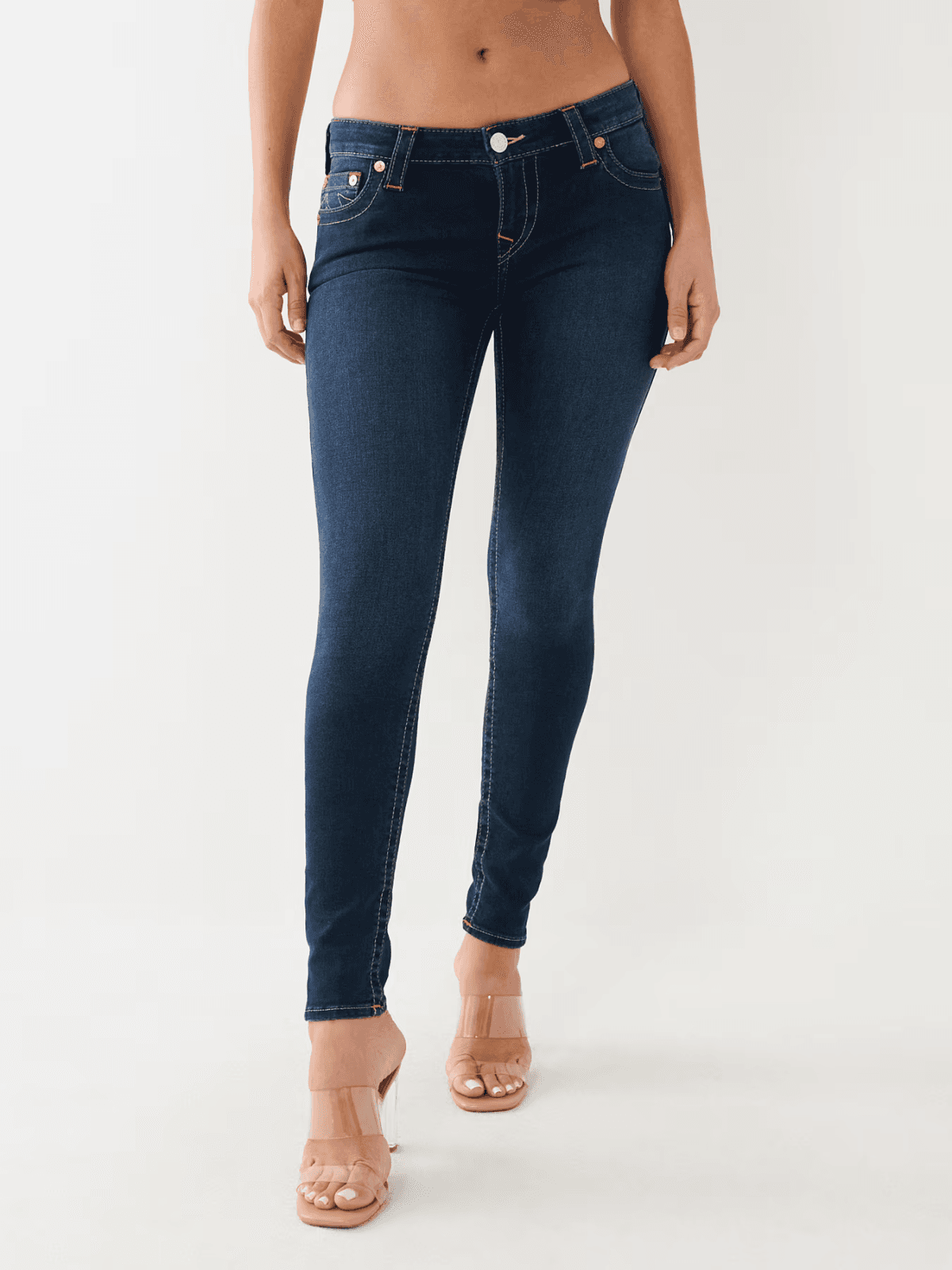 NWT True Religion Halle Mid Rise Supper Skinny Jeans Zip Dark Blue Women's 27 - Thumbnail 3