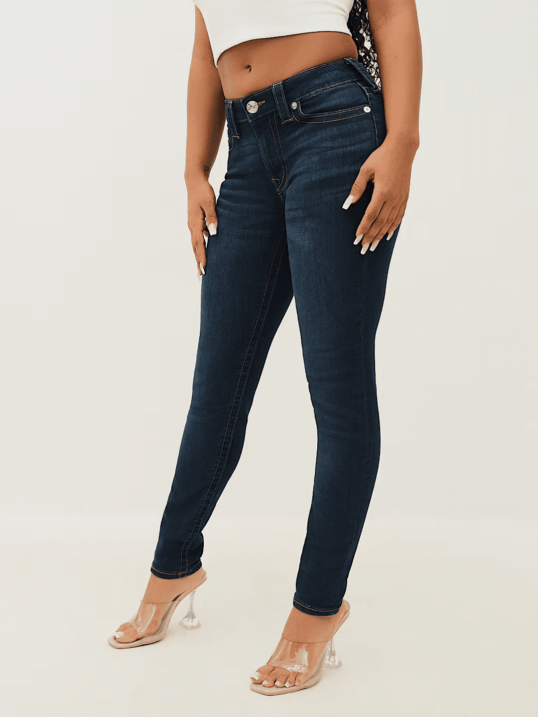 NWT True Religion Halle Mid Rise Supper Skinny Jeans Zip Dark Blue Women's 27 - Thumbnail 7