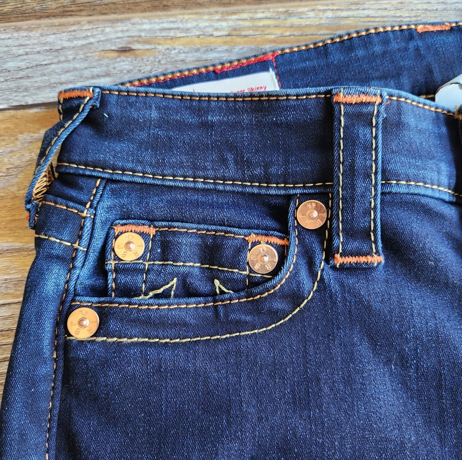 NWT True Religion Halle Mid Rise Supper Skinny Jeans Zip Dark Blue Women's 27 - Thumbnail 10