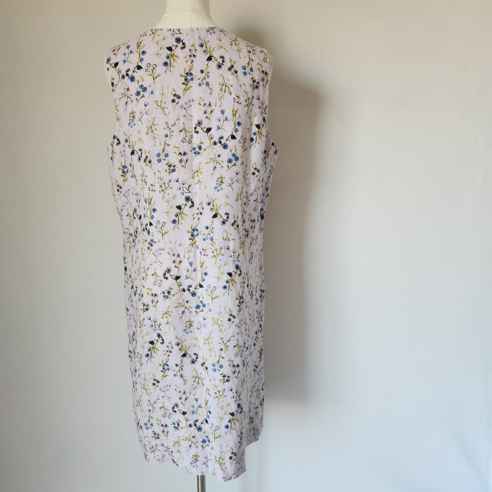 J.Jill Love Linen Pale Lilac Watercolor Floral Sheath Dress Sleeveless Pocket M - Thumbnail 6