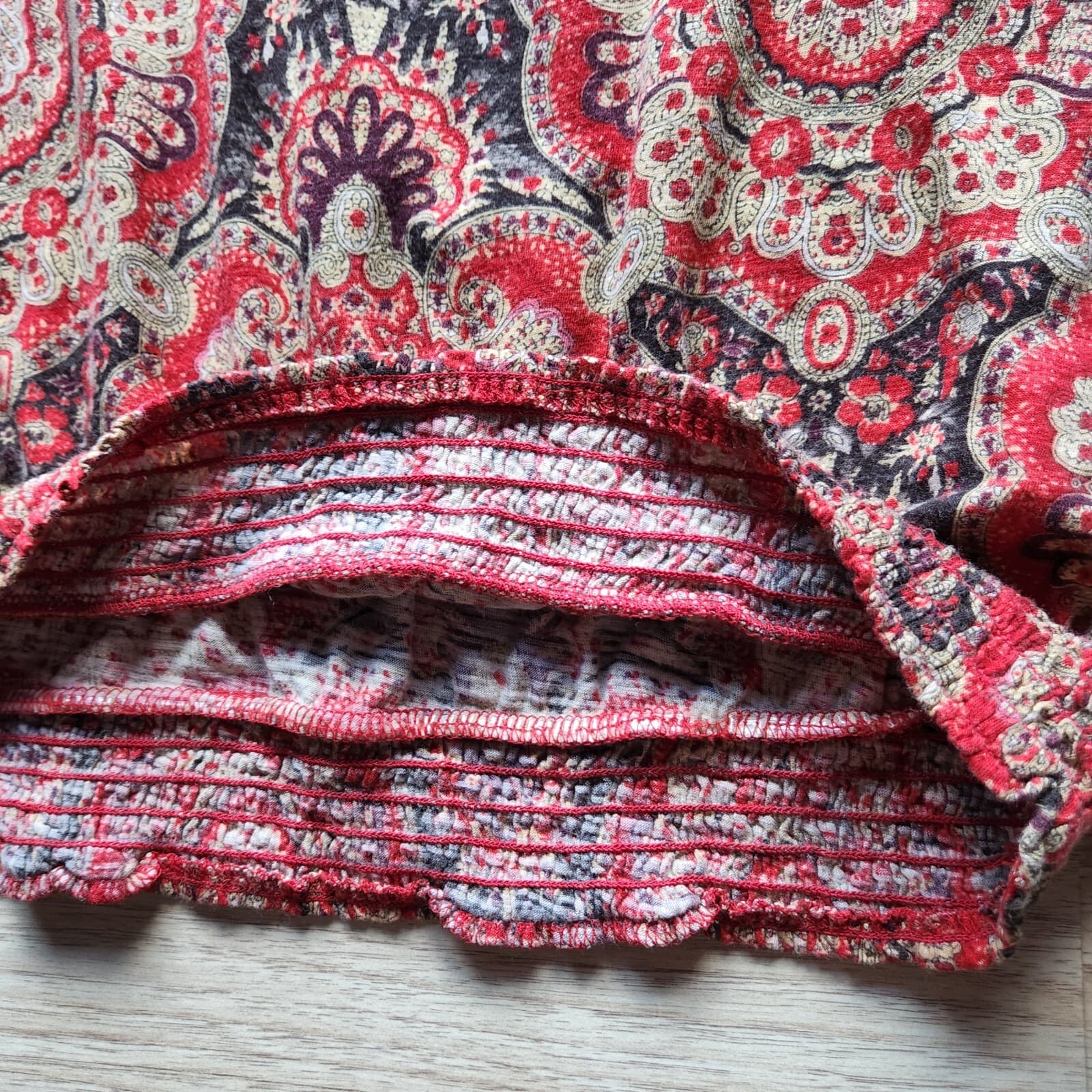 Lucky Brand Paisley Cotton Blend Smock Waist Top 3/4 Sleeve Multicolor Women L - Thumbnail 6