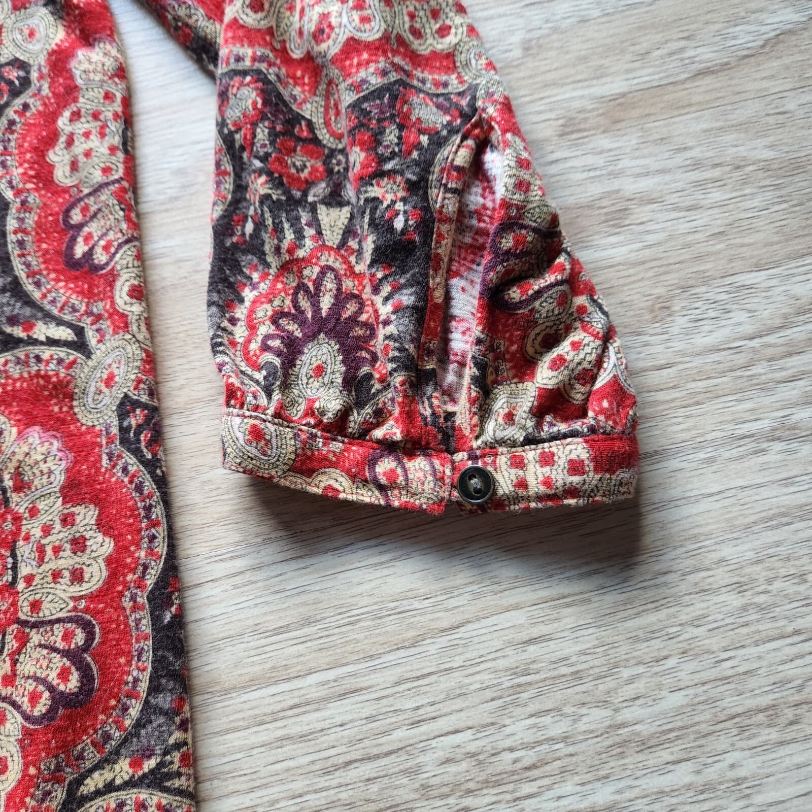 Lucky Brand Paisley Cotton Blend Smock Waist Top 3/4 Sleeve Multicolor Women L - Thumbnail 7