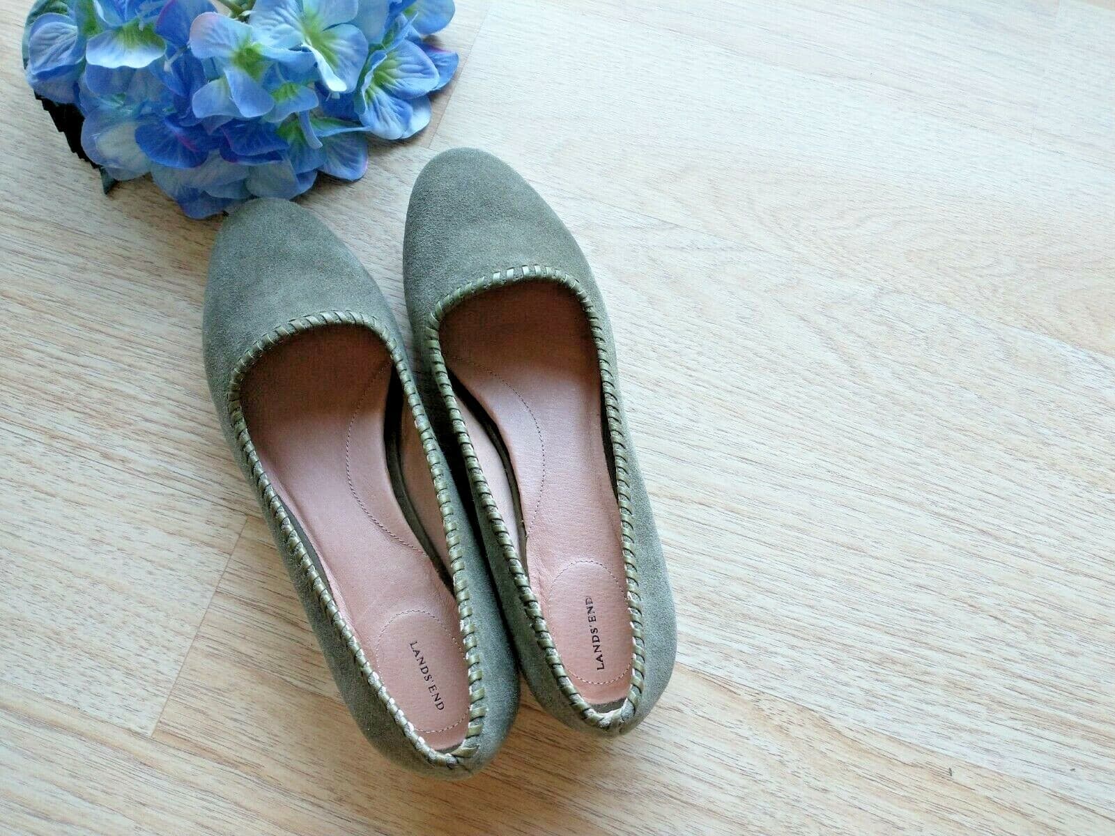 Lands' End Suede Whip Stitching Loafer Flat Slip-On Green Women US8.5B EU39 - Thumbnail 2