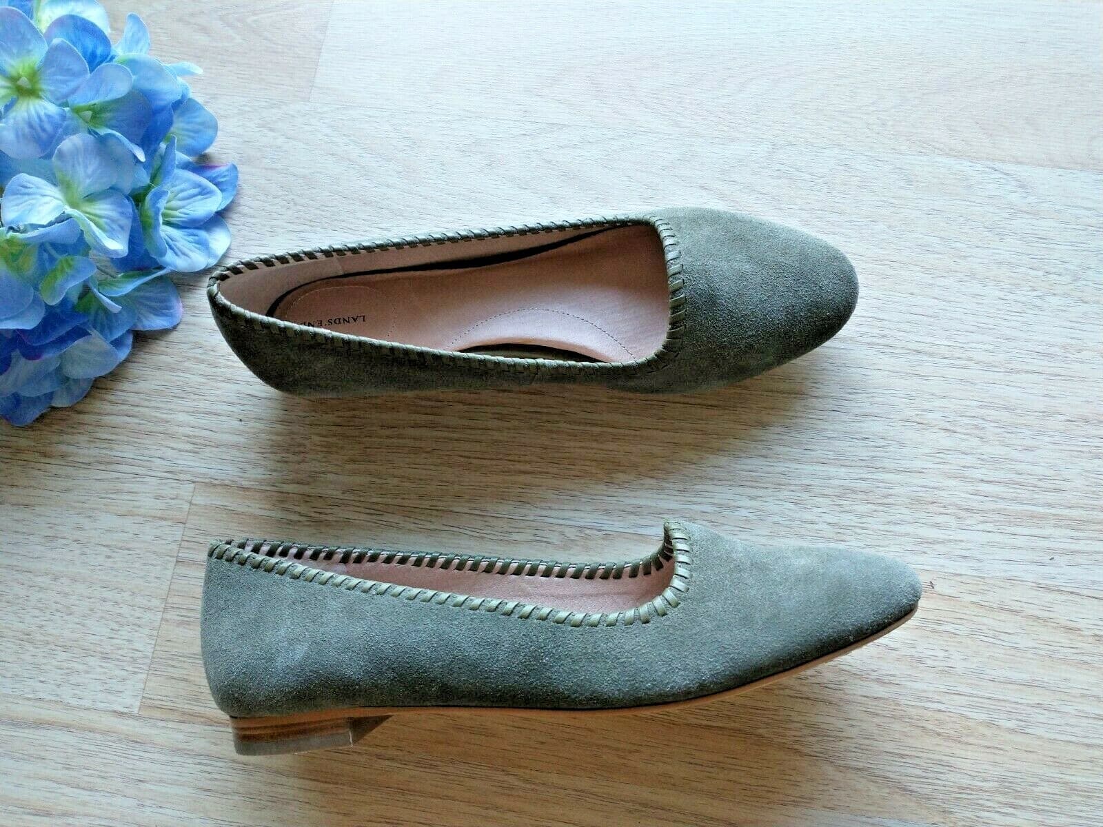 Lands' End Suede Whip Stitching Loafer Flat Slip-On Green Women US8.5B EU39 - Thumbnail 3