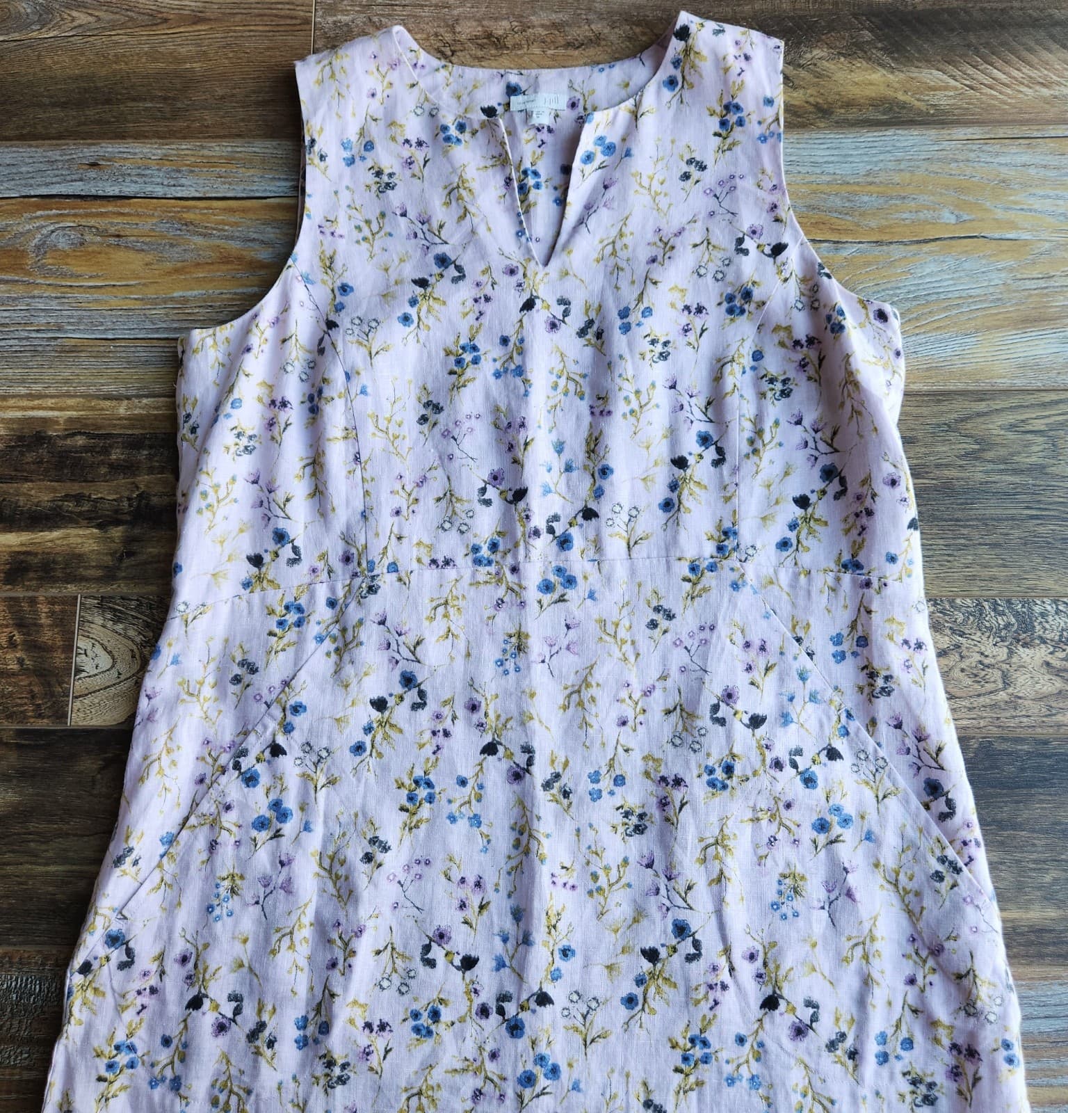 J.Jill Love Linen Pale Lilac Watercolor Floral Sheath Dress Sleeveless Pocket M - Thumbnail 8