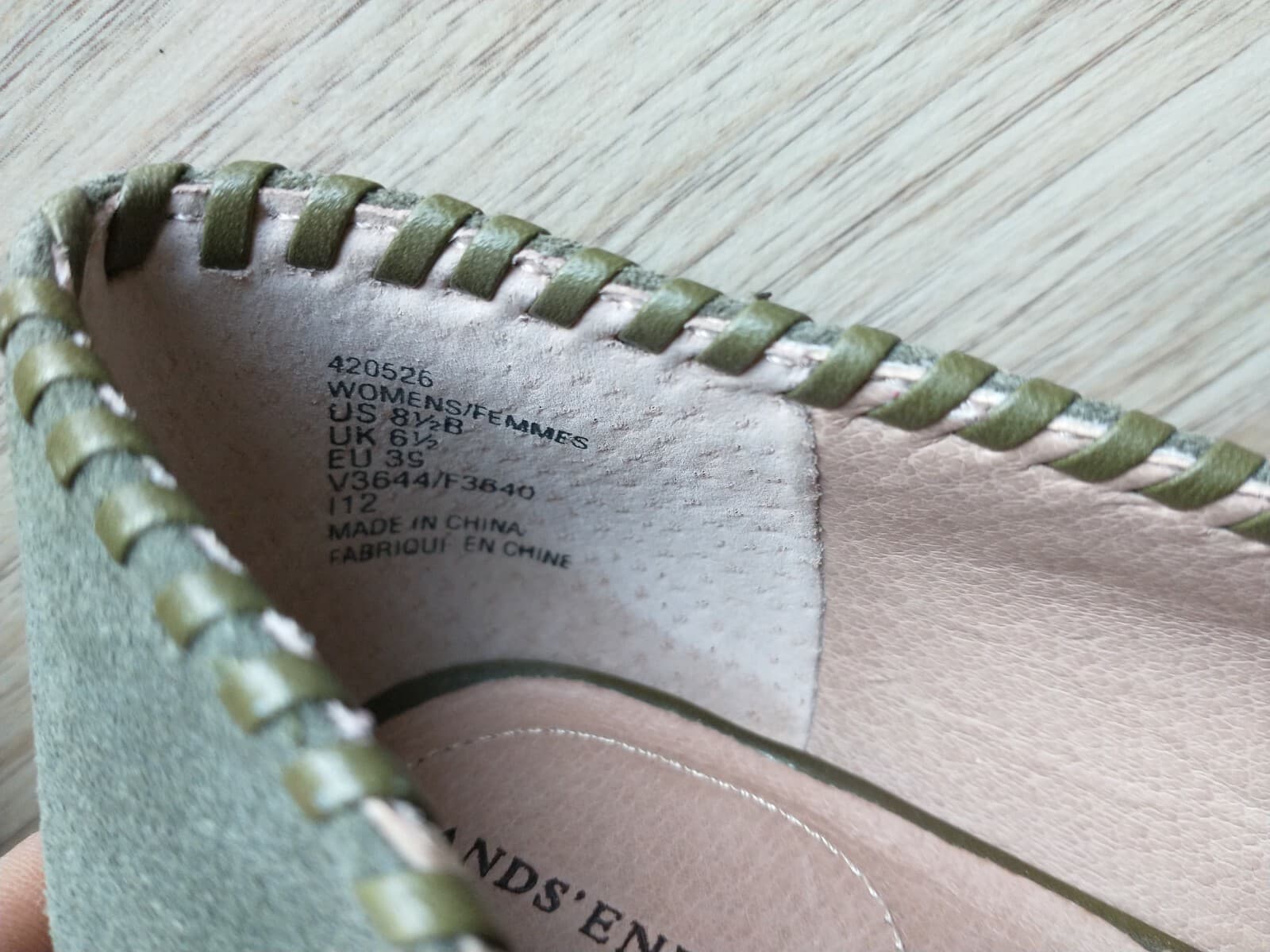Lands' End Suede Whip Stitching Loafer Flat Slip-On Green Women US8.5B EU39 - Thumbnail 8