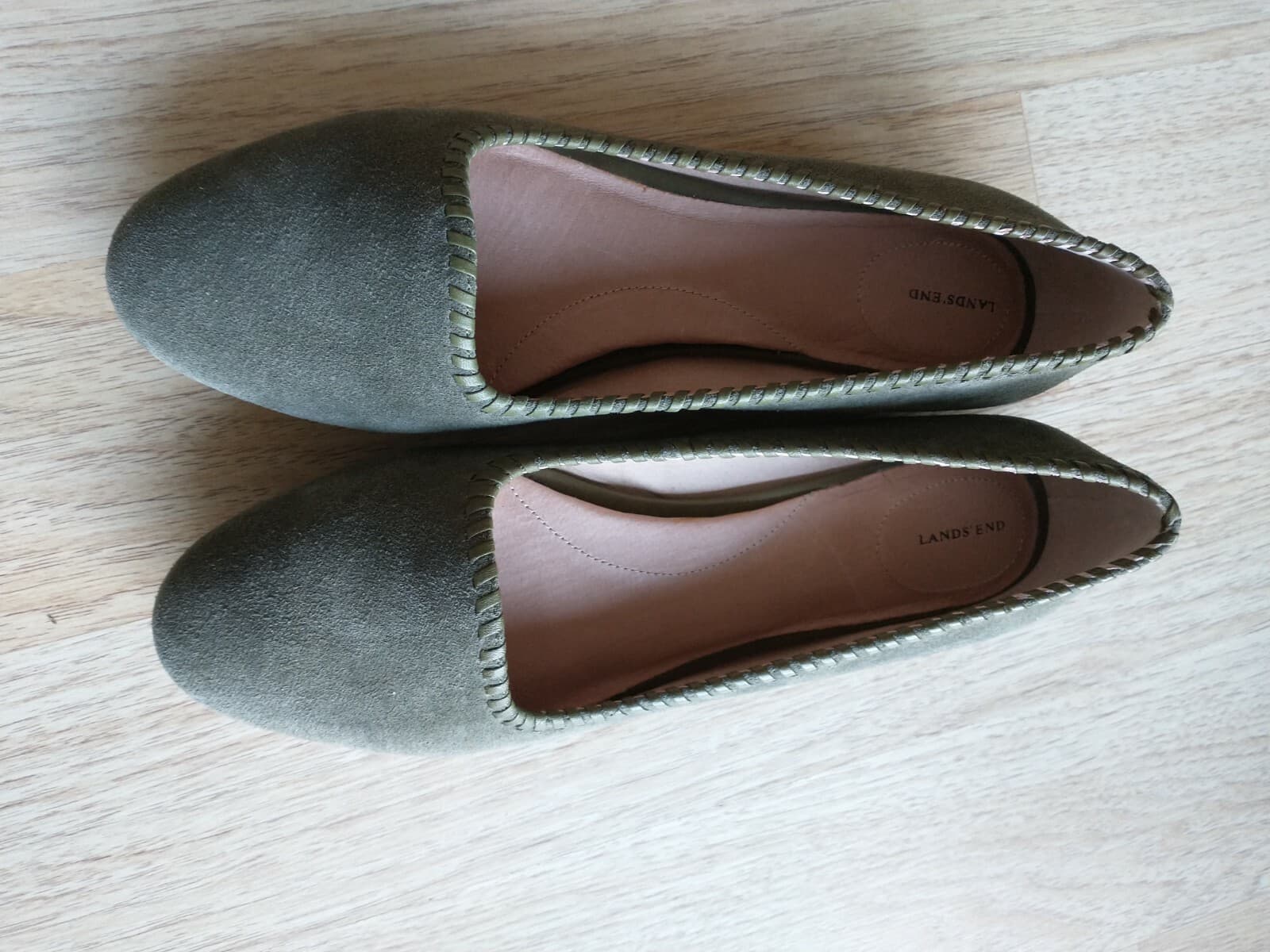 Lands' End Suede Whip Stitching Loafer Flat Slip-On Green Women US8.5B EU39 - Thumbnail 7