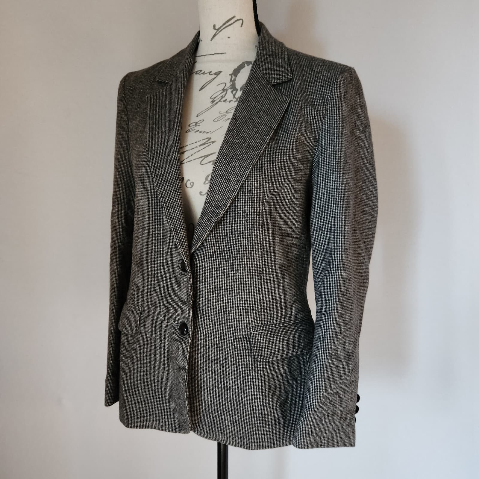 Vintage Oscar De La Renta Ranya Wool Blend Texture Blazer Lined Grey Women 9/10 - Thumbnail 2