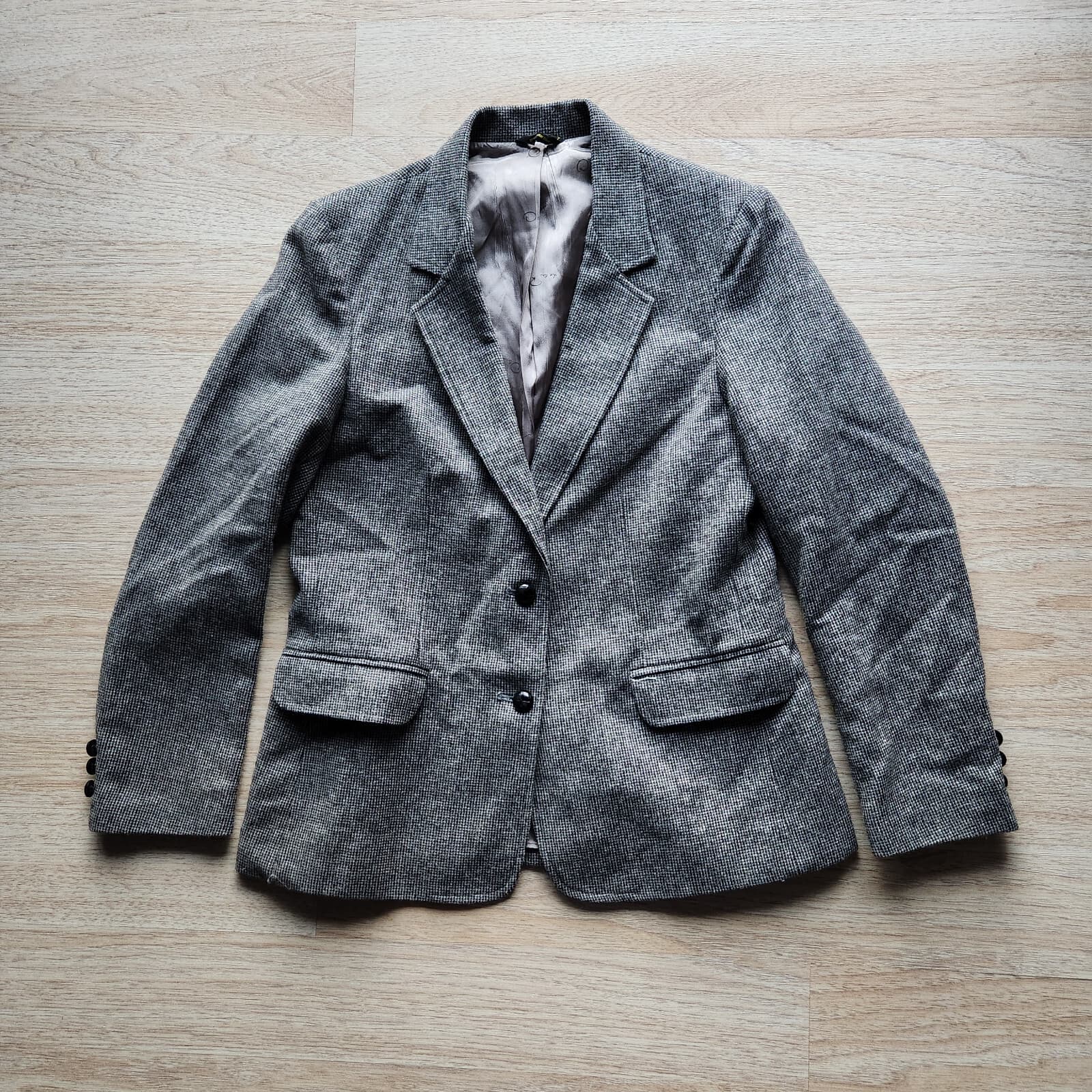 Vintage Oscar De La Renta Ranya Wool Blend Texture Blazer Lined Grey Women 9/10 - Thumbnail 3
