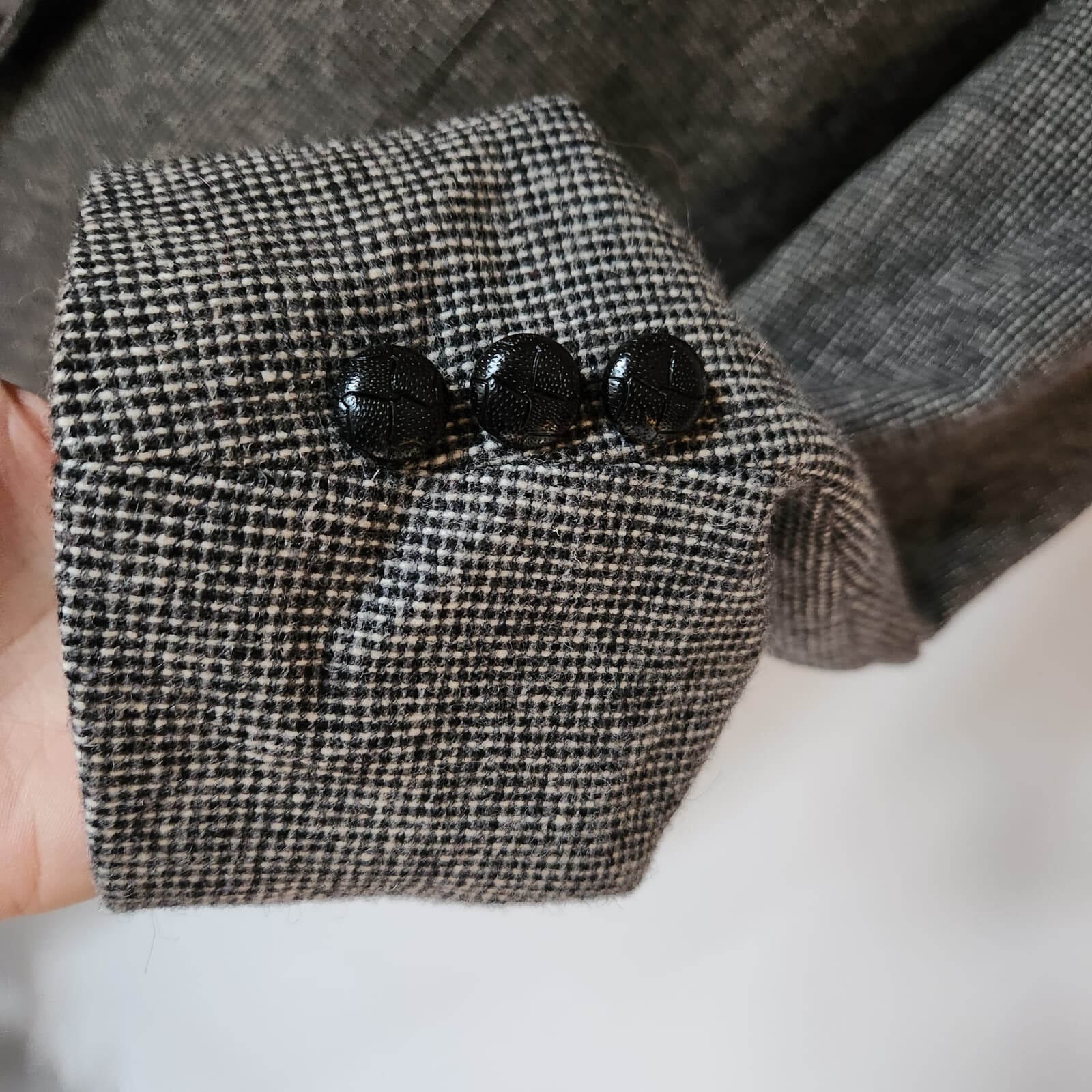 Vintage Oscar De La Renta Ranya Wool Blend Texture Blazer Lined Grey Women 9/10 - Thumbnail 4
