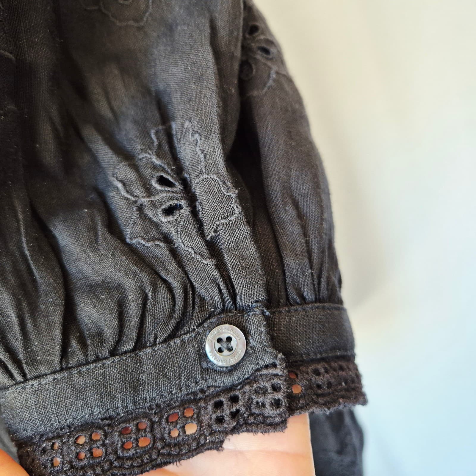 Tommy Bahama St.Lucia Black Linen-Blend Embroidered Applique V-Neck Mini Dress M - Thumbnail 7