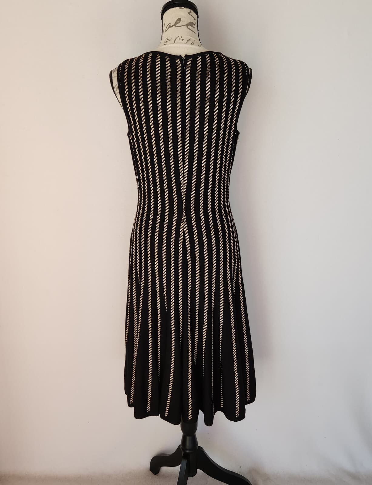 ST.JOHN Jacquard Santana Knit Party Cocktai Dress Sleeveless Black Gold Metallic - Thumbnail 5
