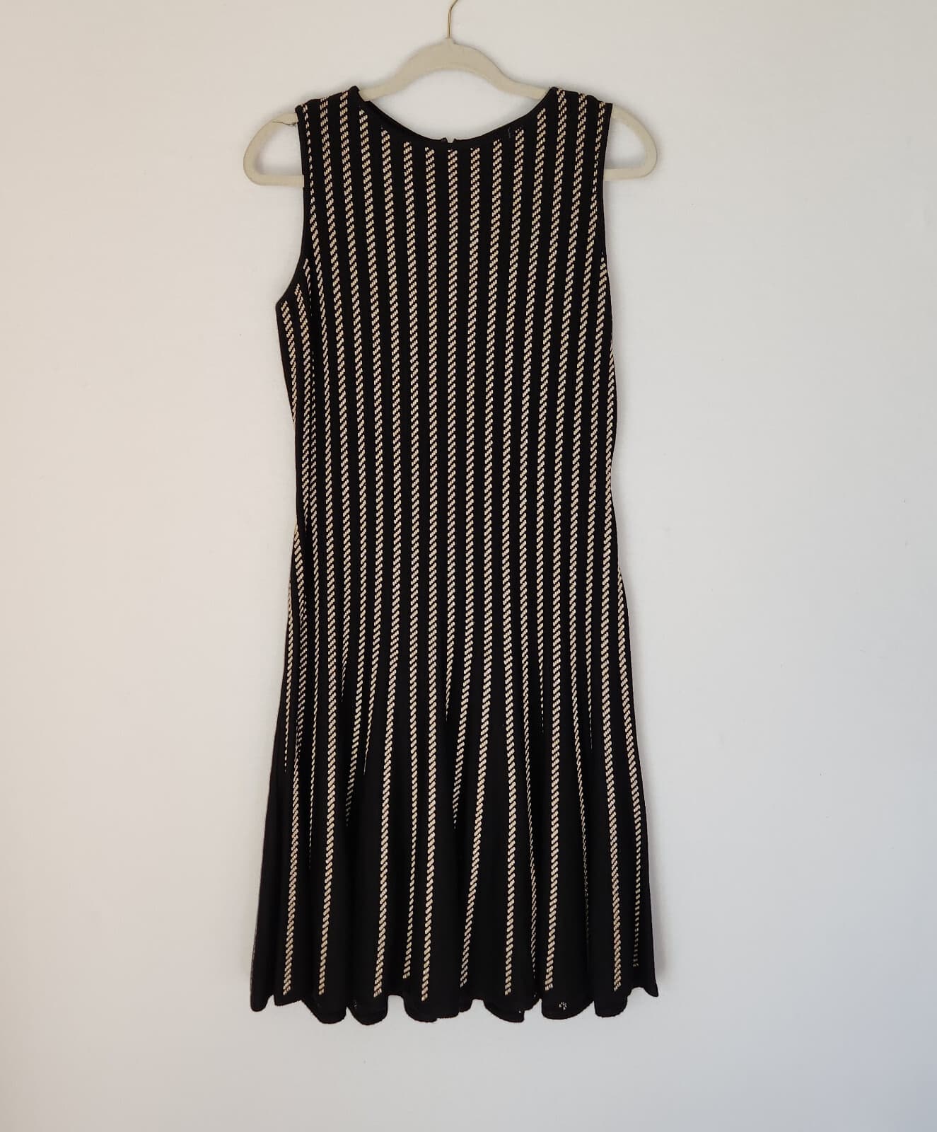 ST.JOHN Jacquard Santana Knit Party Cocktai Dress Sleeveless Black Gold Metallic - Thumbnail 6