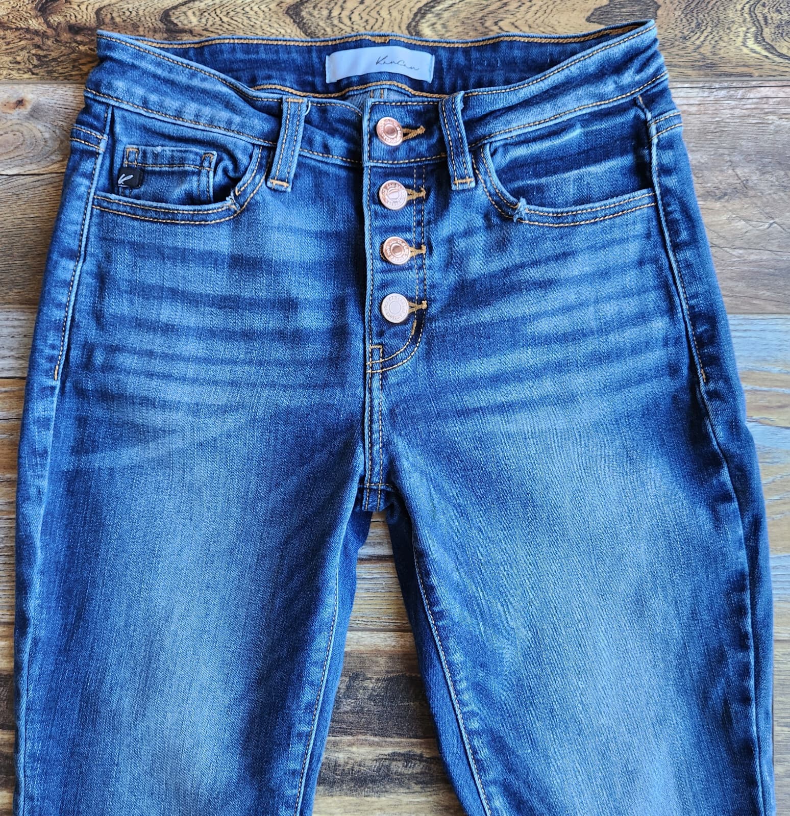 Kancan Exposed High Rise Button-Fly Skinny Jeans Distressed Blue Sz.7/27 KC9142D - Thumbnail 5