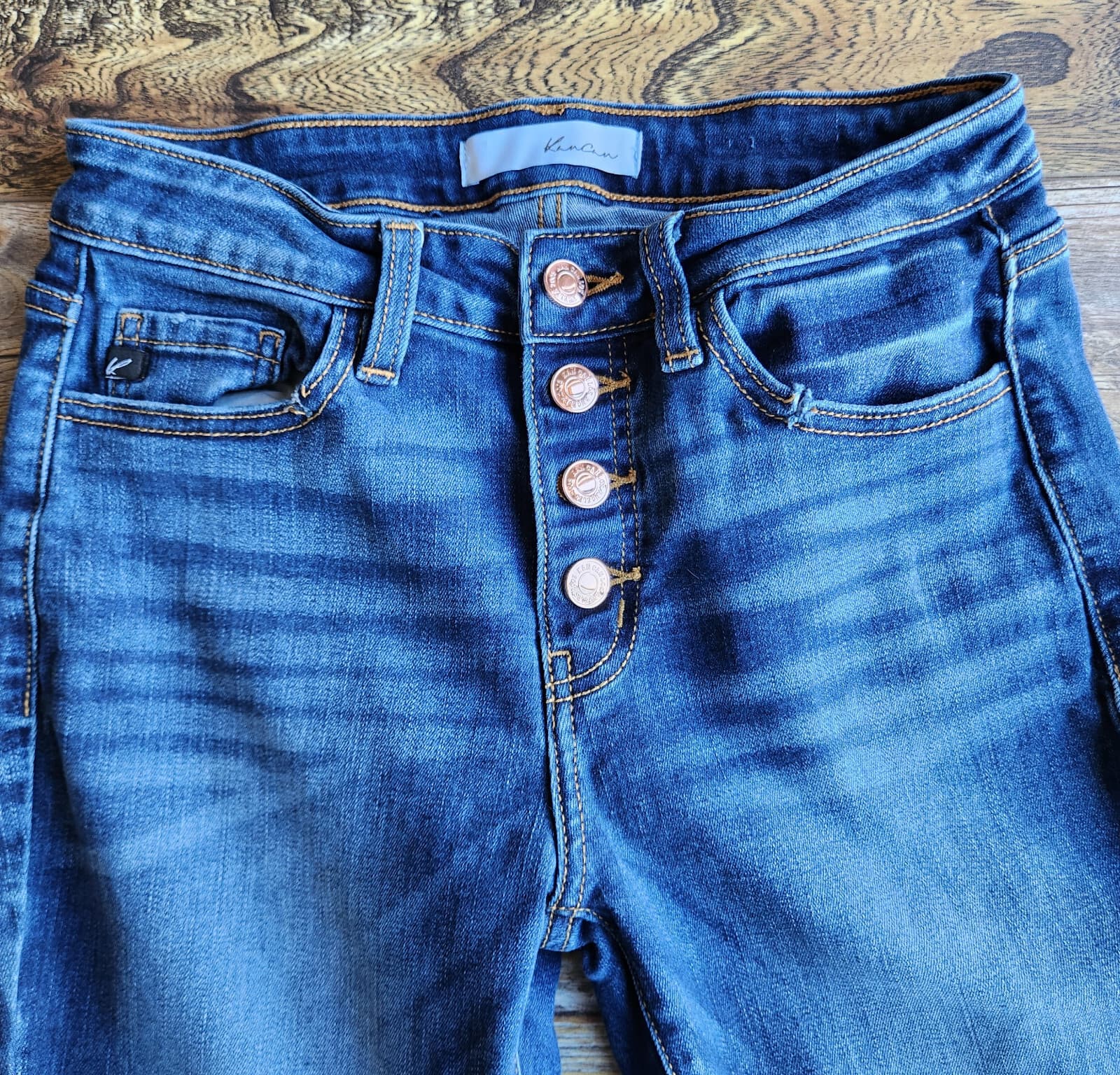 Kancan Exposed High Rise Button-Fly Skinny Jeans Distressed Blue Sz.7/27 KC9142D - Thumbnail 11