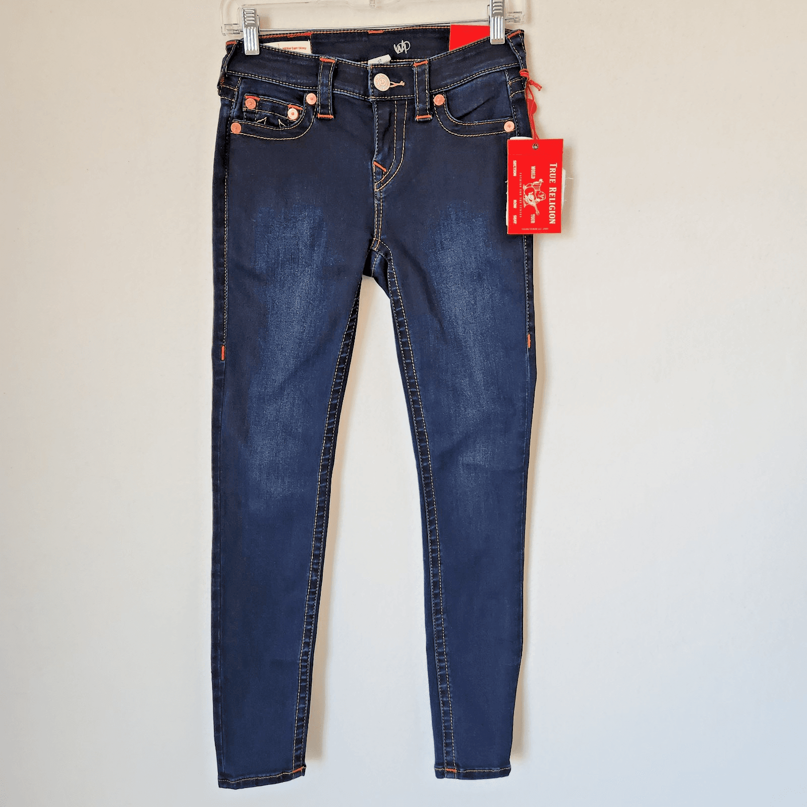 NWT True Religion Halle Mid Rise Supper Skinny Jeans Zip Dark Blue Women's 27 - Thumbnail 2