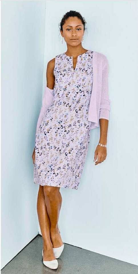 J.Jill Love Linen Pale Lilac Watercolor Floral Sheath Dress Sleeveless Pocket M - Thumbnail 2