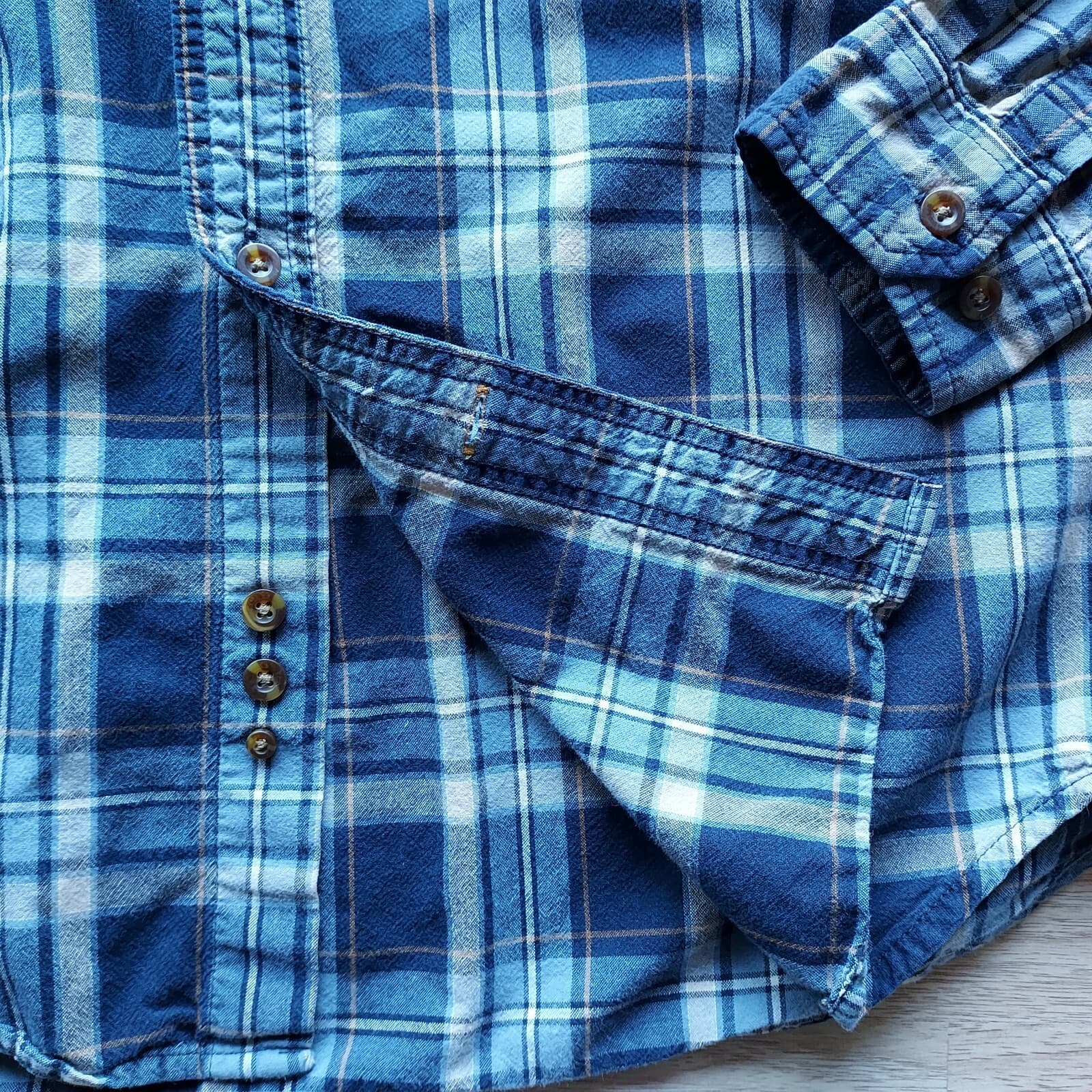 Carhartt Relaxed Fit Shirt Button-Down Long Sleeve Plaid Blue 100%Cotton Men M - Thumbnail 3