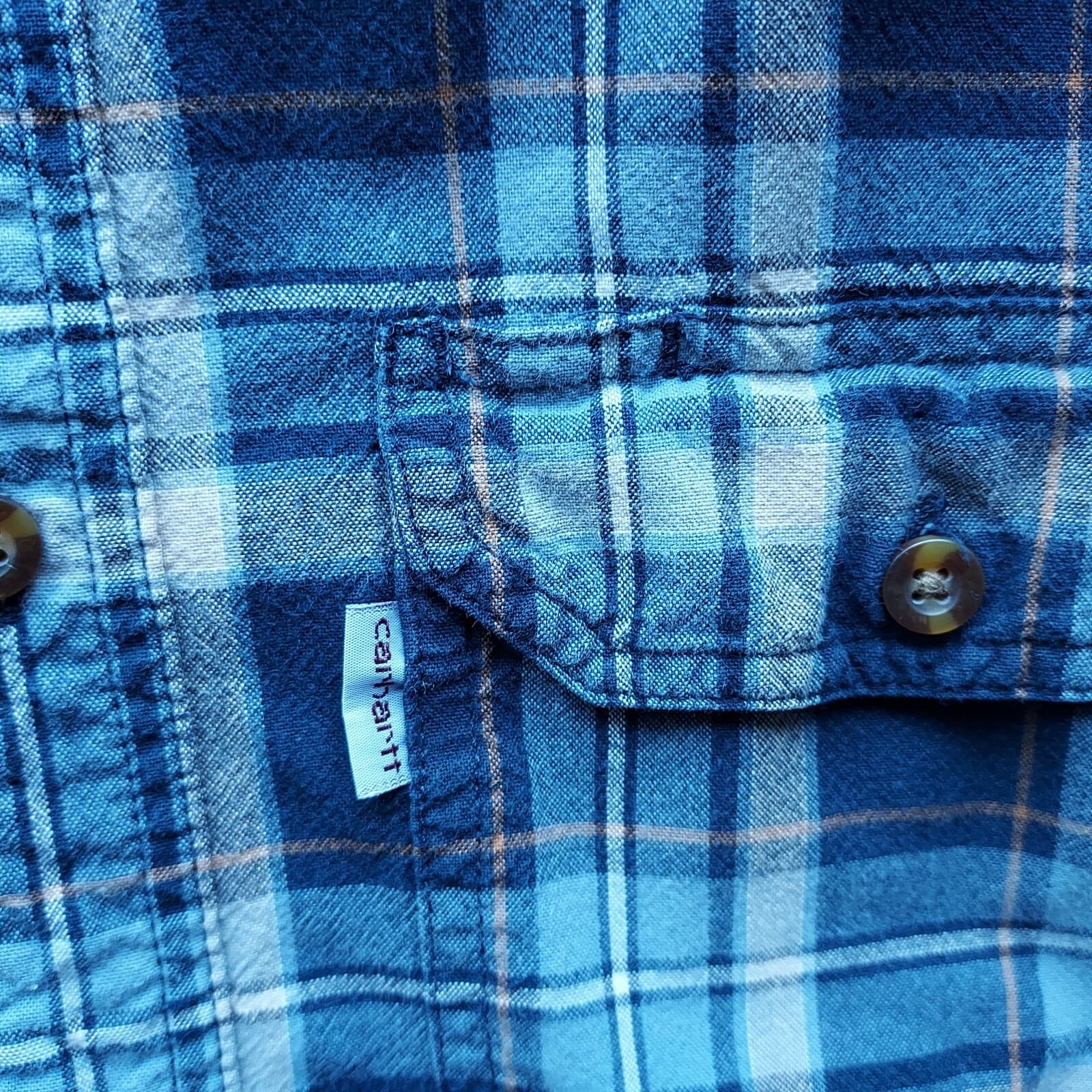 Carhartt Relaxed Fit Shirt Button-Down Long Sleeve Plaid Blue 100%Cotton Men M - Thumbnail 4