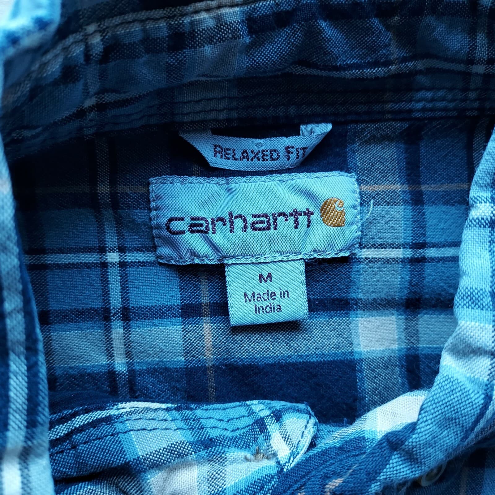 Carhartt Relaxed Fit Shirt Button-Down Long Sleeve Plaid Blue 100%Cotton Men M - Thumbnail 5