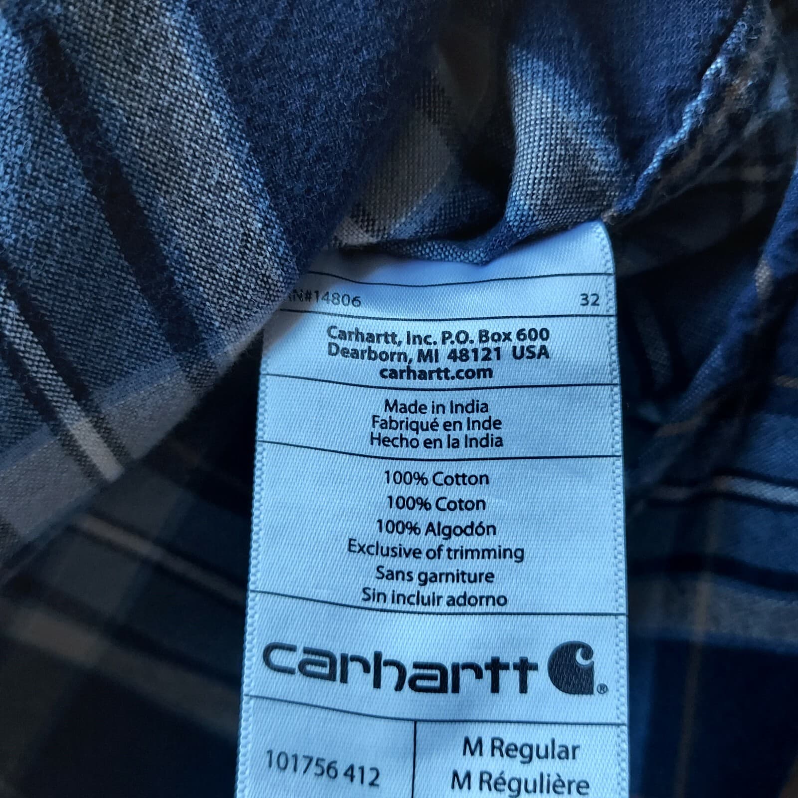 Carhartt Relaxed Fit Shirt Button-Down Long Sleeve Plaid Blue 100%Cotton Men M - Thumbnail 6